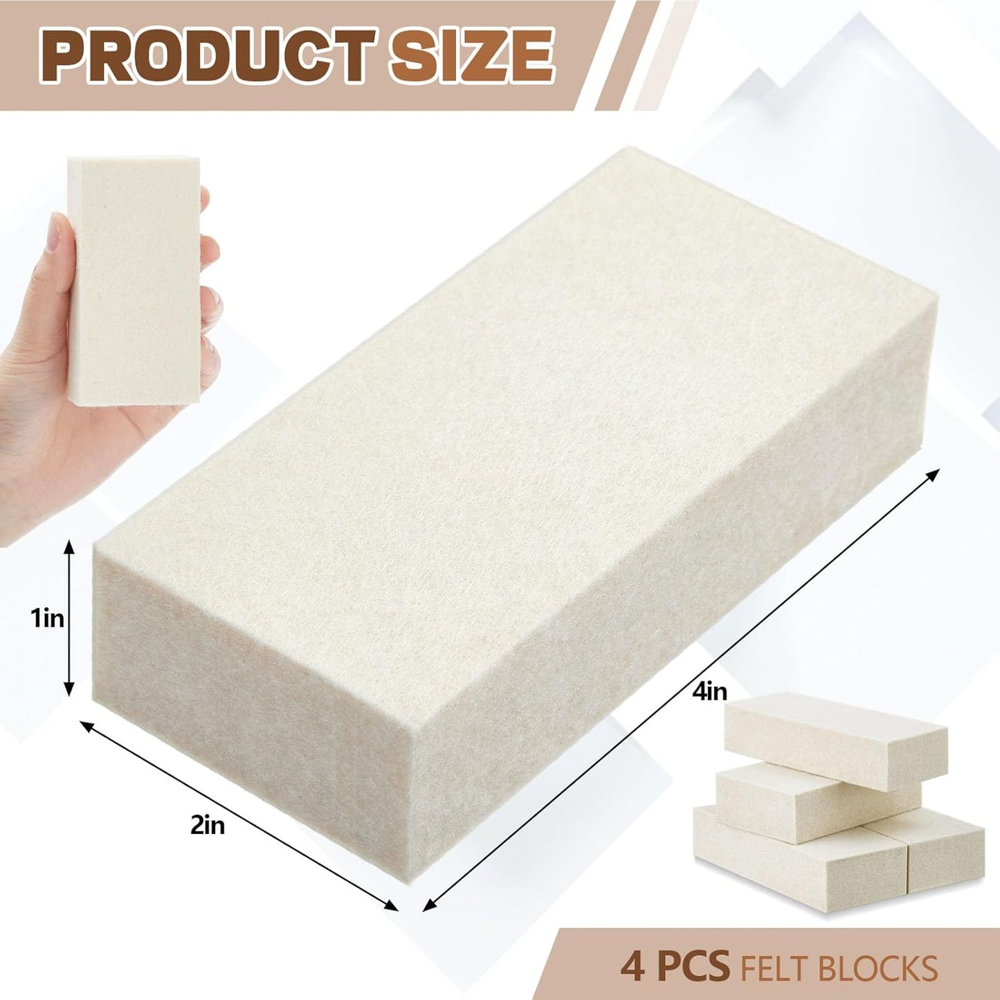 4 Pcs Thickened Felt Blocks Wool Soft Felt Squeegee Automotive Vinyl Wrapping Tool 1'' x 2'' x 4'' White Film Installing Tool for Sandpaper Sanding Polishing for Window Tinting No Scratches