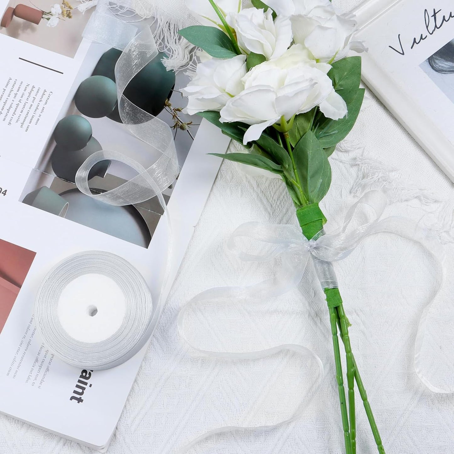 Ribbon for Gift Wrapping 3/4 inch Dusty Blue Sheer Organza Ribbon for Flower Bouquet Tulle Thin Chiffon Ribbons for Wedding Invitations Christmas Halloween Presents Decorations Crafts 50 Yards