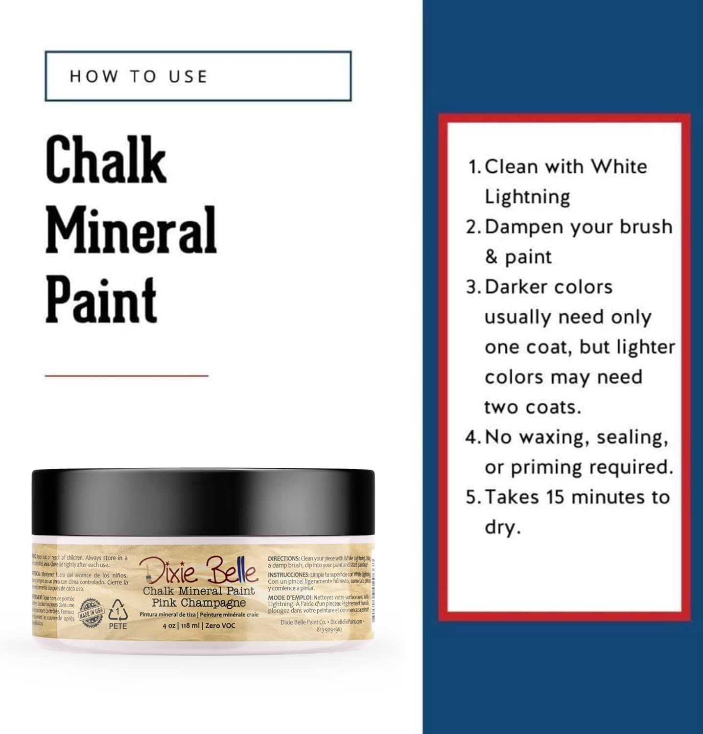 Dixie Belle Paint Company Chalk Finish Furniture Paint - Pink Champagne (4oz) - Matte Pale Pink Chic Chalk Mineral DIY Furniture Paint