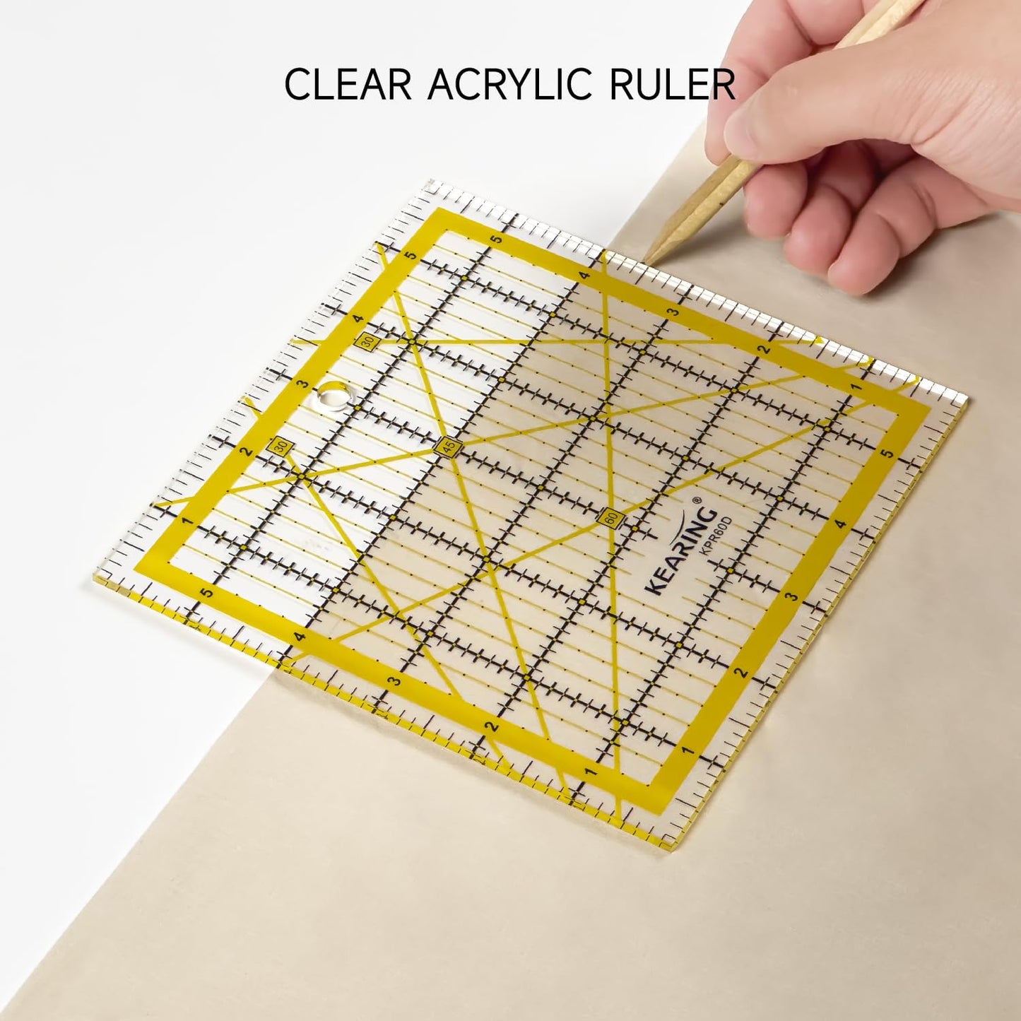 KERING Patchwork Quilting Ruler - 6x6 inch Non-Slip Acrylic Square Ruler for Foundation Paper Piecing, Bias Strips & Rotary Cutting, Durable Quilter's Tool with Anti-Slip Backing