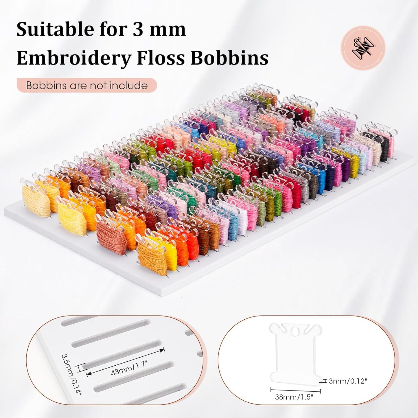 2 Pack PVC Foam Board Inserts for Drawer, Embroidery Floss Storage Organizer-Holds 216 3mm Bobbins, Embroidery Thread Holder for Cross Stitcher Storage(Bobbins are Not Include)