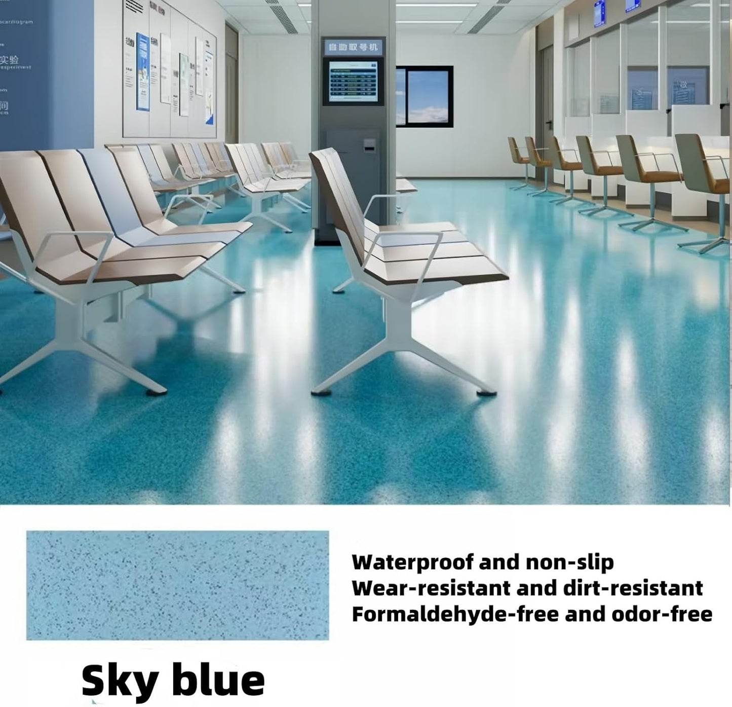 Epoxy Colored Sand Floor Paint, Epoxy Floor Paint High Gloss Marble Effect Coating for Indoor and Outdoor, Wear-resistant and non-slip Self-leveling Coating Blue 176OZ(5KG)