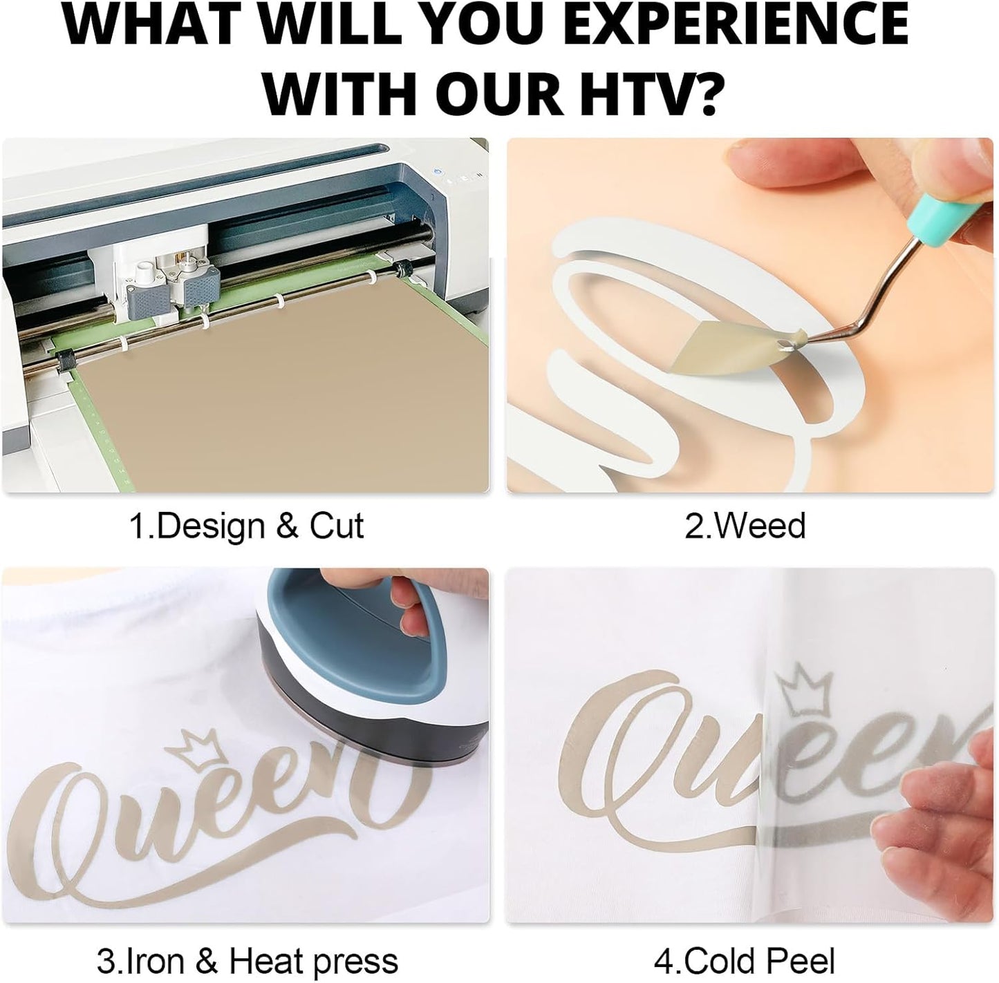 HTVRONT HTV Roll Heat Transfer Vinyl - 12" x 8ft Brown HTV Vinyl for Shirts, Iron on Vinyl Compatible with Cricut Cutting Machine - Easy to Cut & Weed for Heat Transfer Design (Camel Brown)