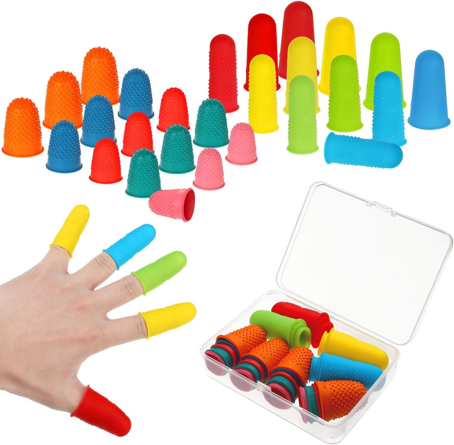 32 Pieces Rubber Finger Pads Tips Silicone Hot Finger Protectors Thimble Office Cover with Assorted Sizes for Counting Collating Sorting Task Hot Glue Sewing Office Supplies