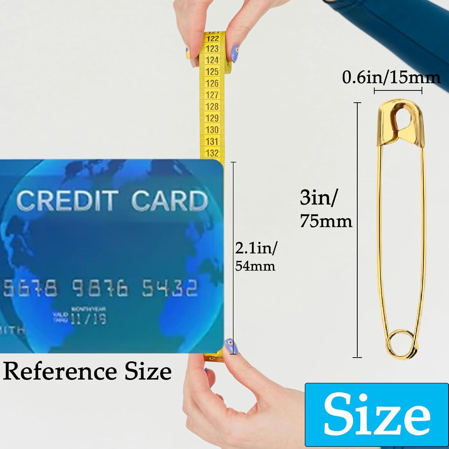 60PCS Safety Pins, 3 inch Large Safety Pins, Rust-Resistant Nickel Plated Steel, Sharp Edge Safety Pin for Clothes, Sewing, Arts & Craft, 75mm Decorative SafetyPins (Gold)