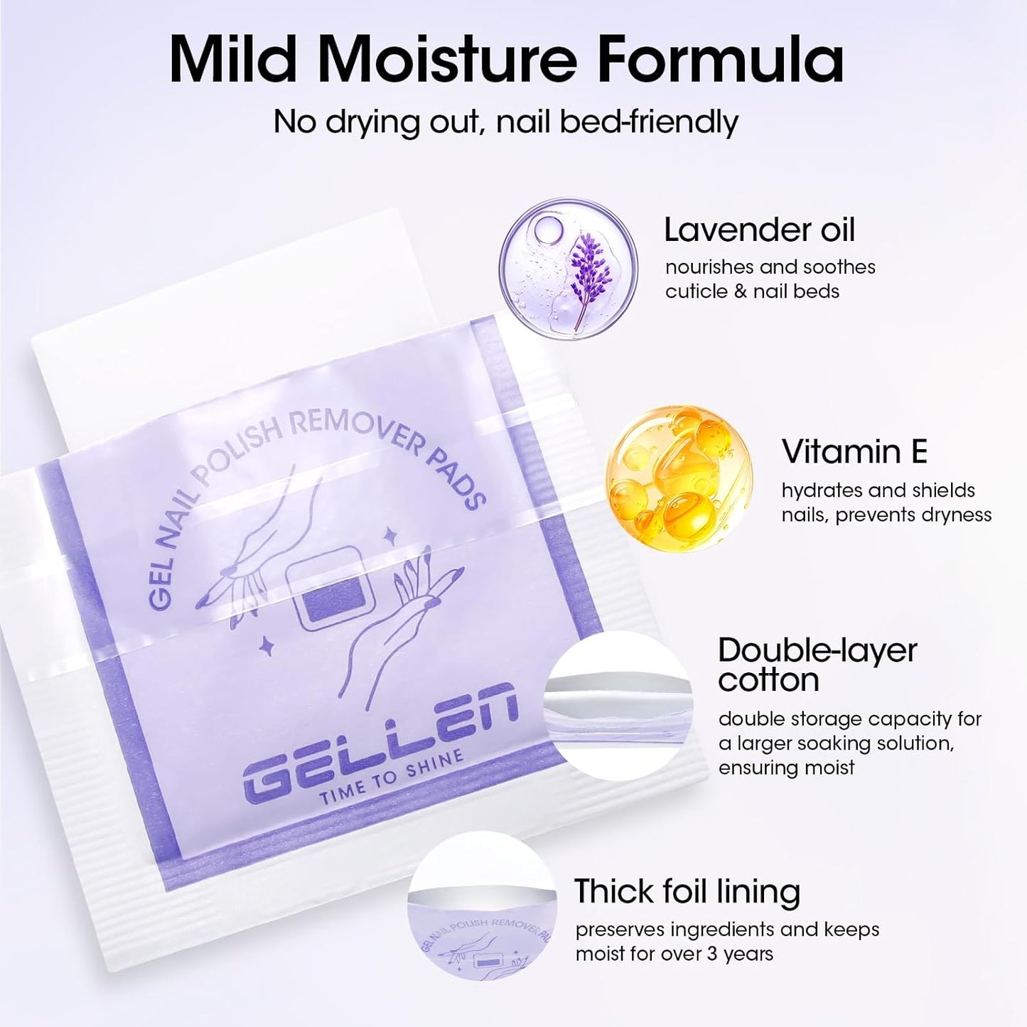 Gellen Nail Polish Remover Pads 100% Non Acetone, 100 Pack of Individually Wrapped Bulk Set Gel Nail Polish Remover Wipes, Skin-Care Formula, Travel Kit for Home & Professional Removal