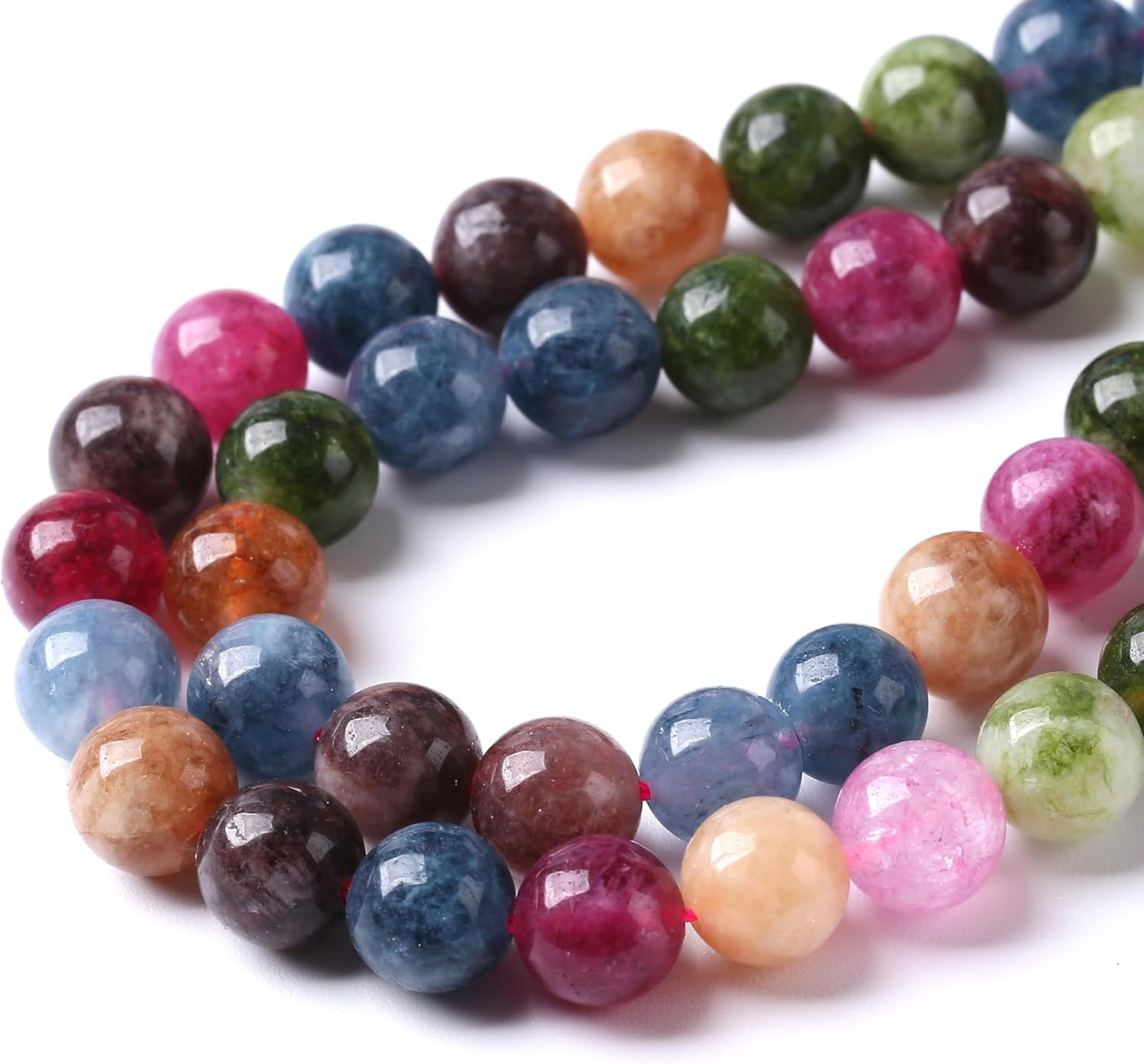 45pcs 8mm Natural Colorful Tourmaline Jade Stone Beads Round Loose Crystal Healing Energy Beads for Jewelry Making DIY Bracelet Necklace Earrings 15"(8mm, Colorful Tourmaline)