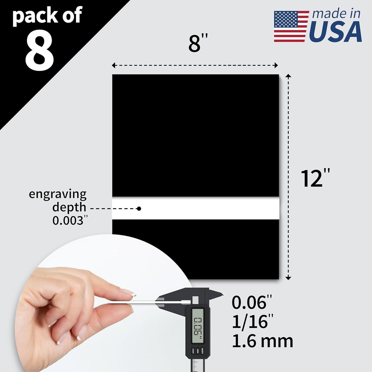 Trotec TroLase | 12"x12"x1/16", 8 Pcs | Black/White | 2 Ply | Modified Acrylic | Laser Engraving Double Color Plastic Sheet | Engraving Blanks for Laser, Saw, Guillotine | Made in USA