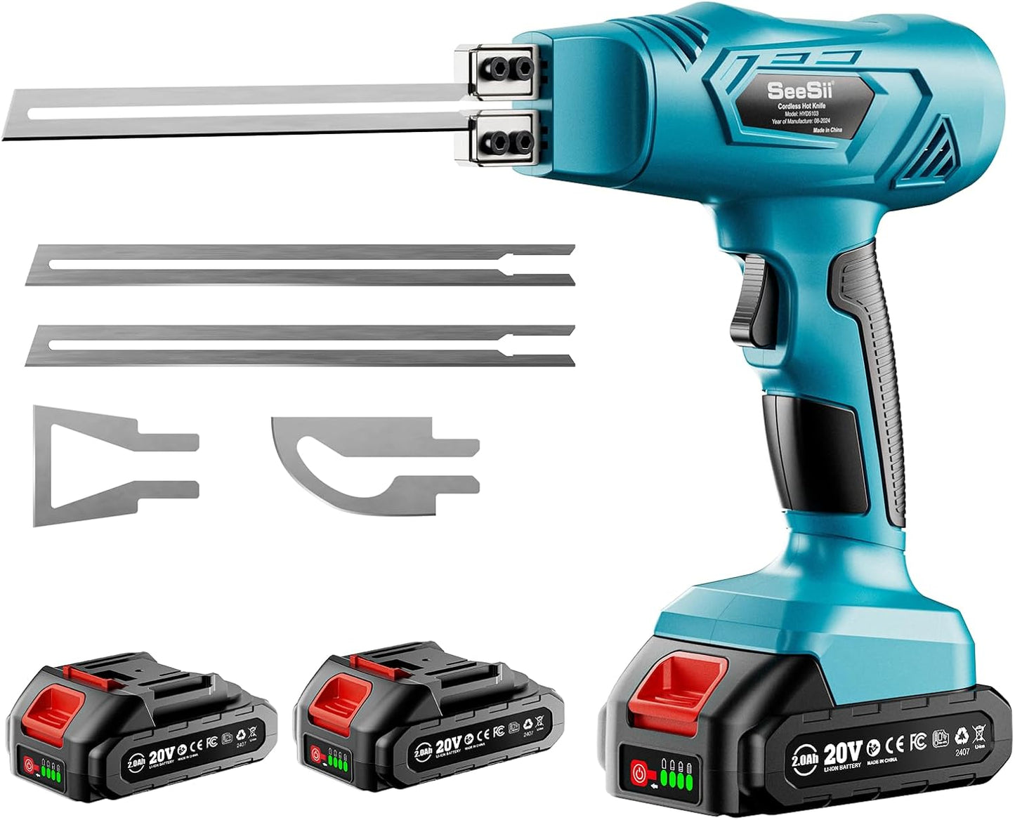 SEESII Cordless Foam Cutter: Electric Hot Knife Kit with 2×2000mAh Batteries,120W Power (Max 842°F) Air-Cooled Styrofoam Cutting Tool with 4 Blades for Rope,Fabric,EPP,EPS, XPS,EPE,PU,KT Board