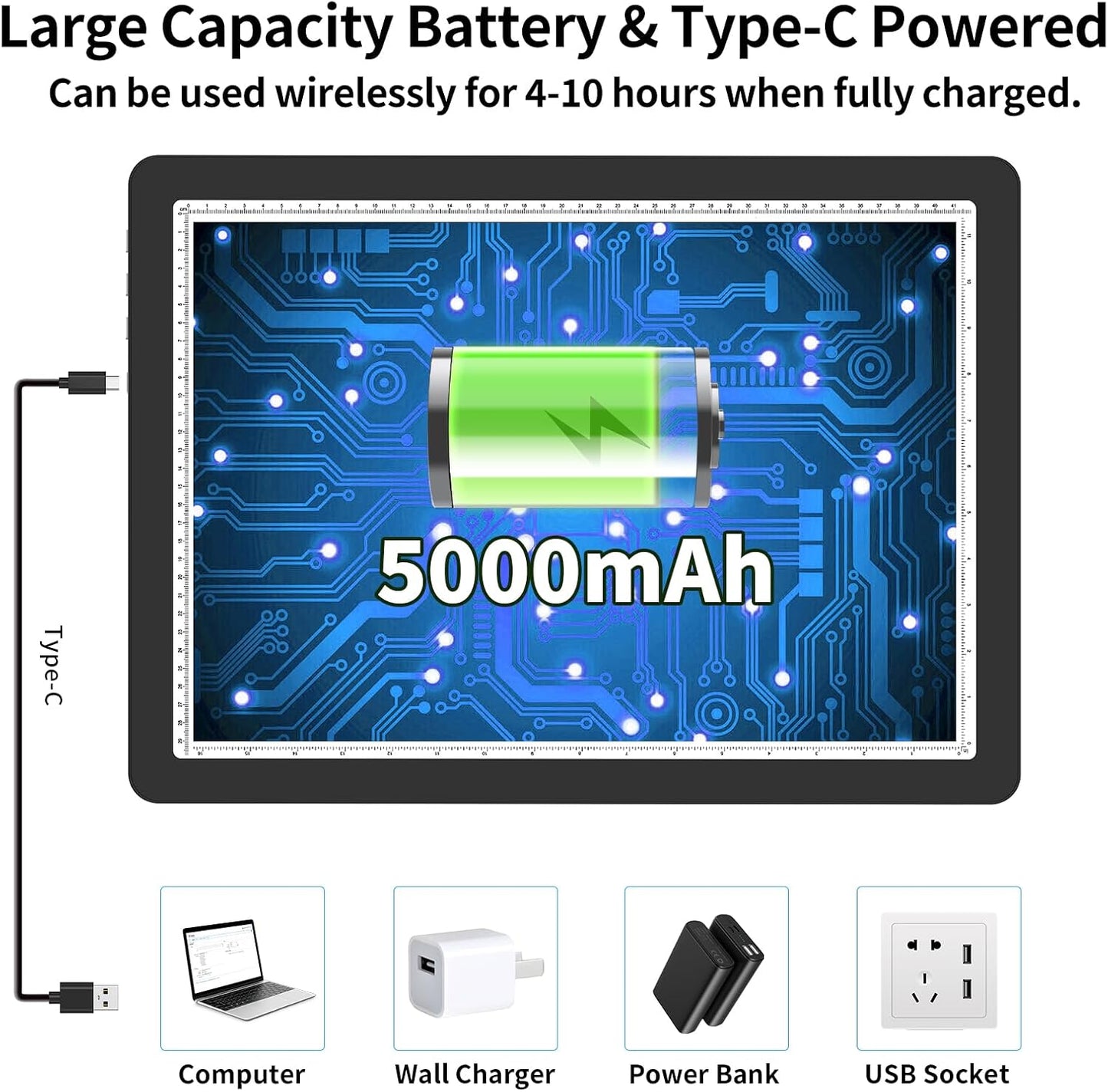 TOHETO Rechargeable A3 Light Board with Stand, Bag, Super Bright Magnetic Light Pad with Side Buttons, Wireless Light Box for Tracing and Drawing, Cordless Light Table for Diamond Painting, Sketching