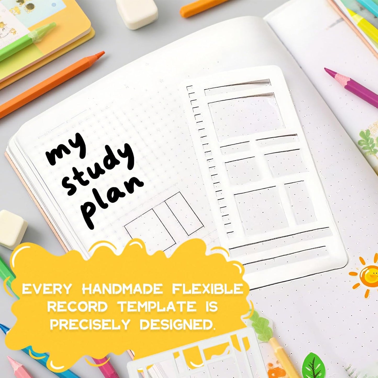 Handmade Flexible Record Template, Reusable Planner Stencils for Journaling, Calendar, Checklists, Scrapbooking & DIY Craft Supplies (B Set)