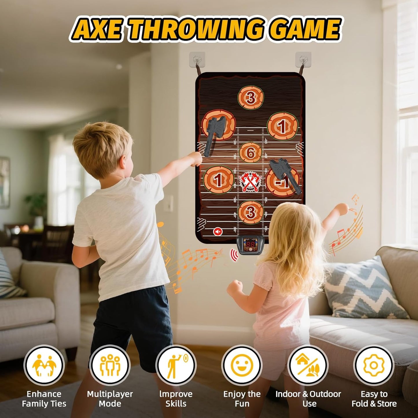Axe Throwing Target Game Set, Electronic Scoring Throwing Game Toys Gifts for Kids Age of 3-10+ Years Old Boys & Girls, Backyard Indoor & Outdoor Yard Carnival Sport Party Play Game
