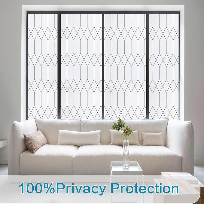 Windimiley Window Privacy Film Stained Glass Static Clings, Bathroom Frosted Leaded Decorative Window Stickers, UV Heat Blocking Opaque Removable for Home Door Coverings (23.6 x 78.7 in,White)