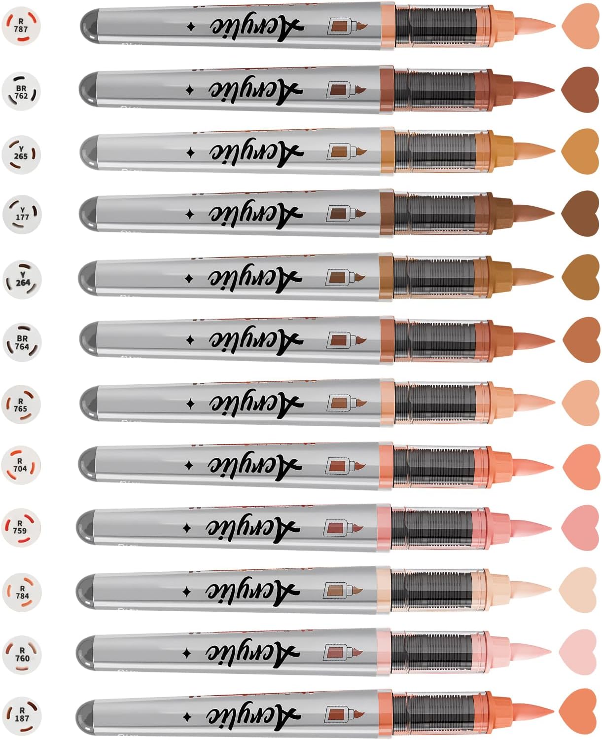 Skin Tone Acrylic Paint Markers, 12 Colors Fabric Marker, Auto-Ink Paint Pens Markers, Brush Tip Marker for Rock Painting, Wood Glass Ceramic Canvas Stone DIY Crafts Making Art Supplies