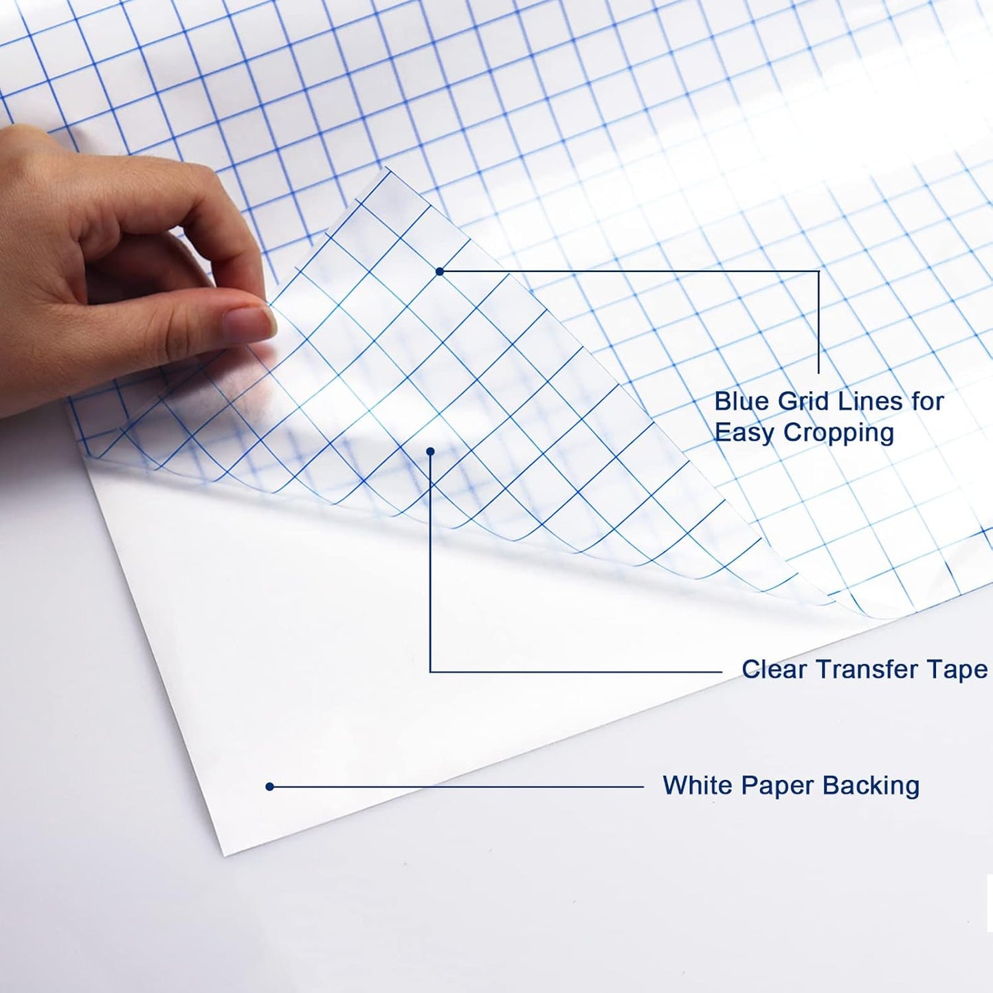 Vinyl Transfer Paper Tape Roll -12" x 50 FT w/Alignment Grid Clear Transfer Tape for Silhouette Cameo, Adhesive Vinyl Contact Paper Roll for Crafts Decals Stickers Windows Signs