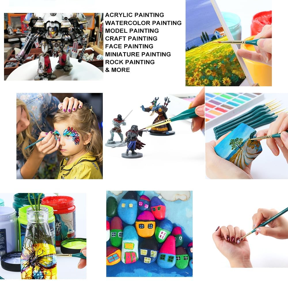 Transon 10pcs Fine Detail Miniature Art Painting Brush Set for Acrylic Watercolor Craft Rock Face Painting Green