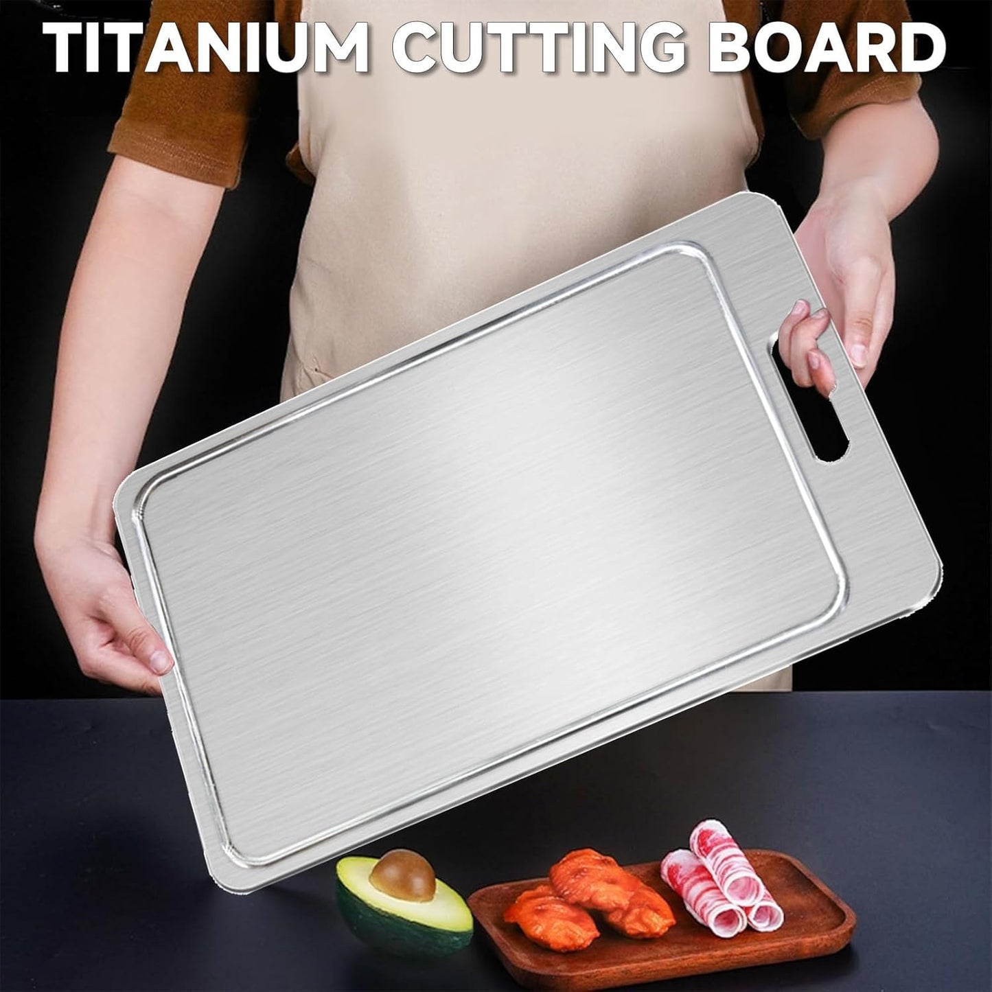 2025 New 100% Pure Titanium Cutting Board with Grooves, Double Sided Chopping Board, Meat, Fruit and Vegetable Cutting Board, Dishwasher Safe (12 * 18 IN)
