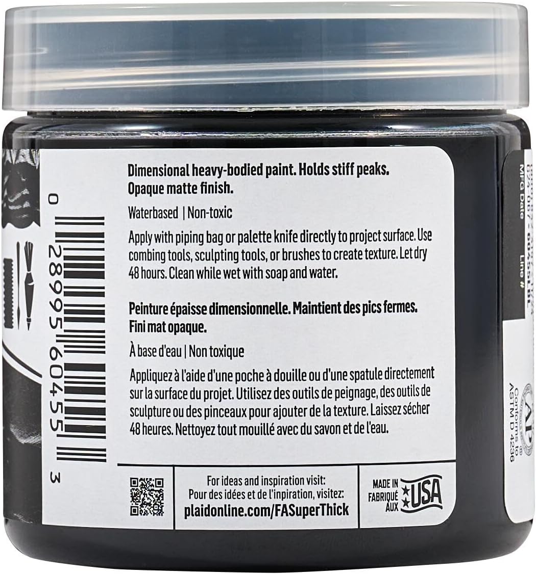 FolkArt Super Thick Acrylic Paint with a Textured Finish, Black, 4 oz