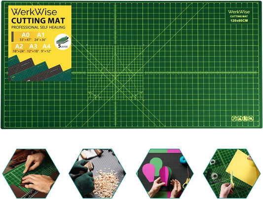Large 23" x 47" Self Healing Sewing Mat, WerkWise Rotary Cutting Board, Double Sided 5-Ply 23x47 Inch Mat for Quilting, Sewing, Fabric, & Crafts, Designed for Use with Rotary Cutters (Green & Black)