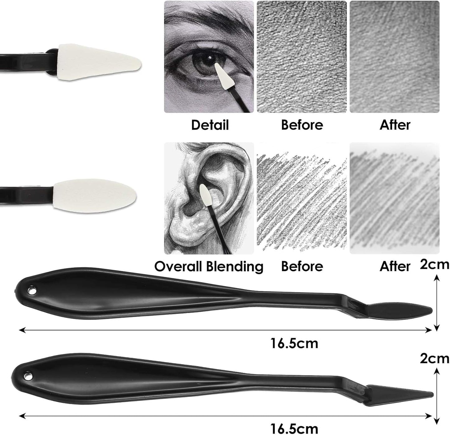 43 Pcs Blending Stumps for Drawing Tortillions Blending Sticks Paper Art Blenders Sketch Drawing Tools with Wipe Scrapers Rub Sponge Kneaded Eraser for Charcoal Sketching Shading