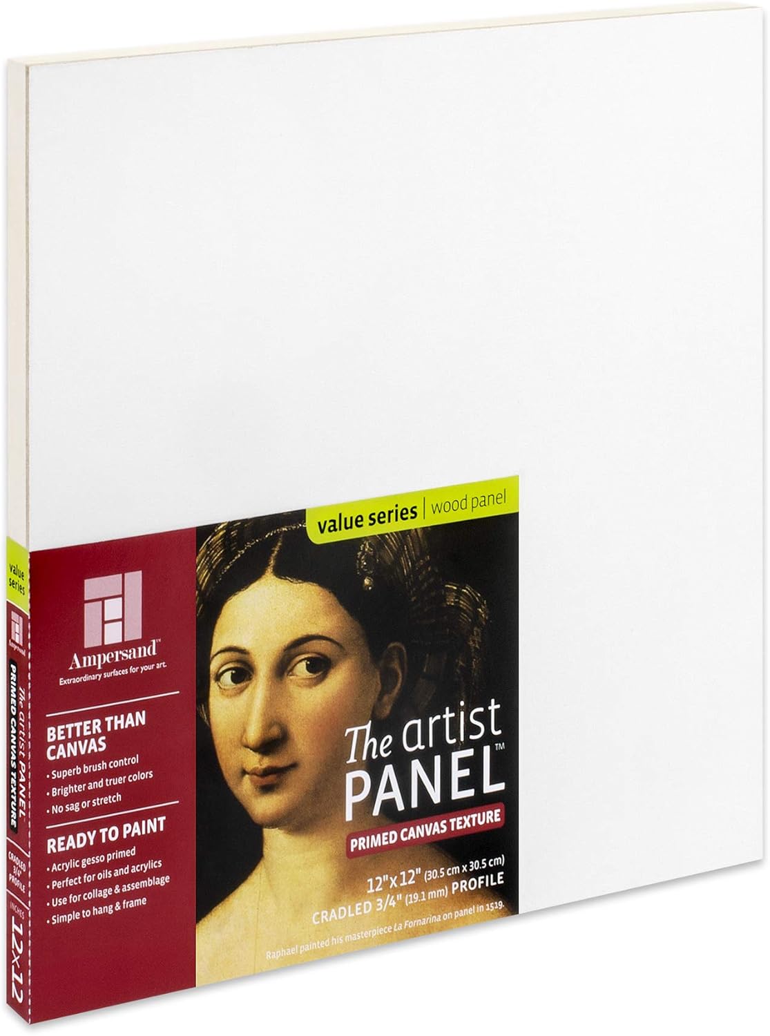 Ampersand Art Supply Wood Gesso Art Painting Panel: Canvas Texture, 3/4 Inch Cradle, 12" x 12"