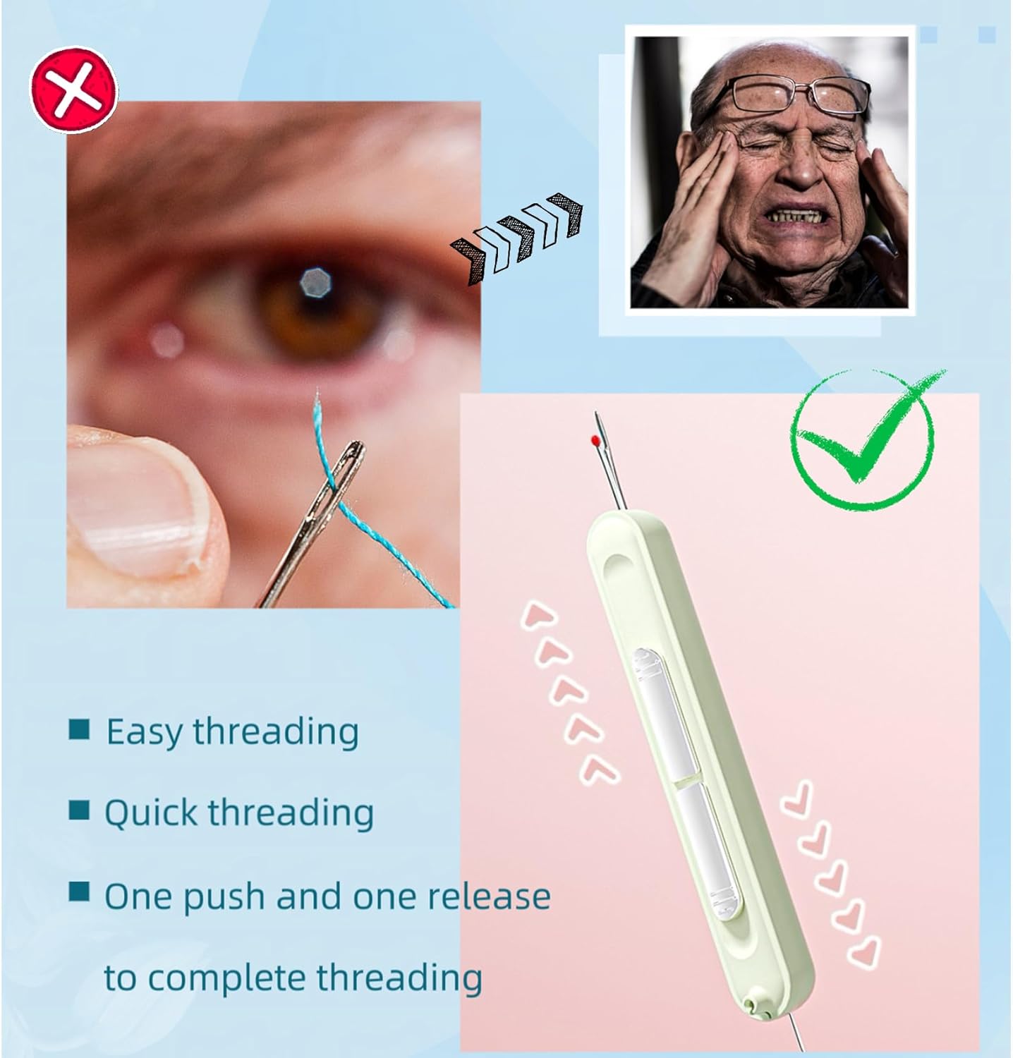 Upgraded 2 in 1 Automatic Needle Threaders Seam Ripper,Quilting Supplies Sewing Kit,Quick Sewing Machine Loop Needle Threaders (2PCS-Yellow)