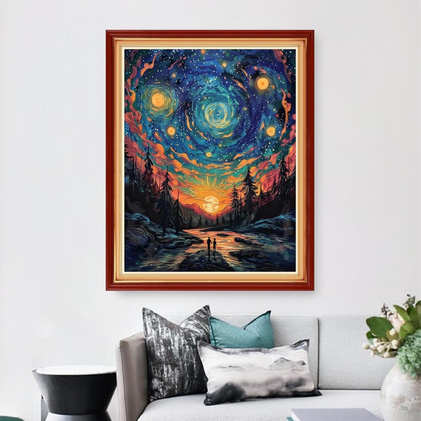 Dimensean Stamped Cross Stitch Kits Full Range of Embroidery Patterns Starter Kits for Beginners Adult or Kids DIY Cross Stitches Needlepoint Kits 11CT-Couples Under Van Gogh's Starry Sky 16x20 inch