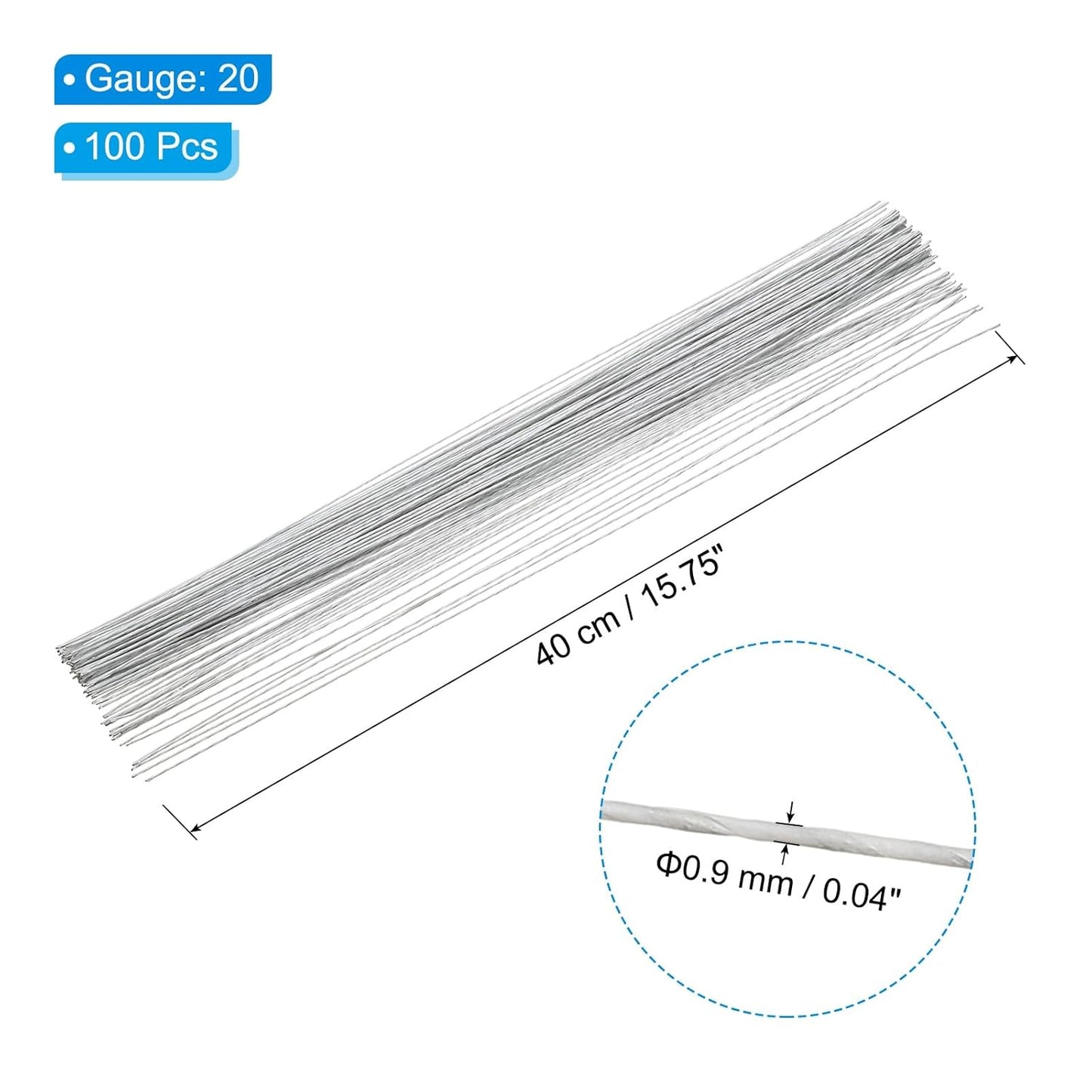 PATIKIL 20 Gauge 16" Floral Stem Wire, 100 Pcs Paper Wrapped Iron Artificial Flower Stem Accessories for DIY Bouquet Stem and Craft Decoration, White