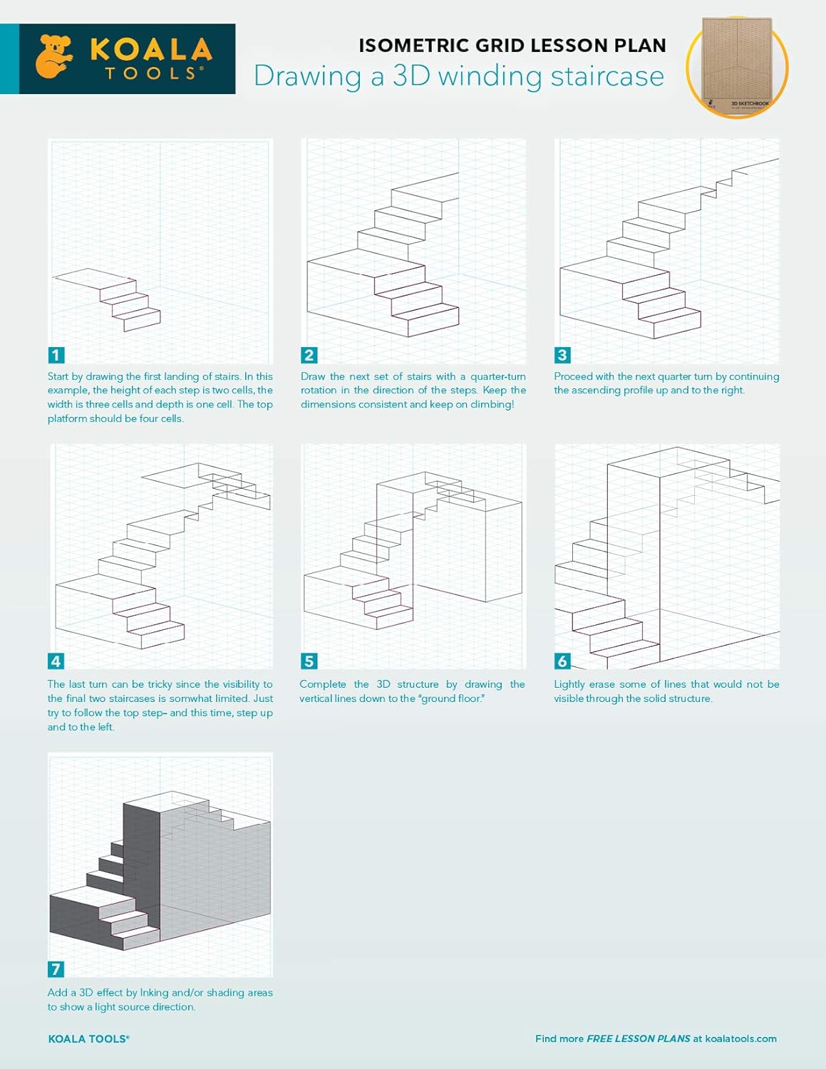 KOALA TOOLS | Isometric Graph Paper Notebook (1 Unit) | 7.5" x 9.75", 60 pp. - Kraft Cover Isometric Grid Drawing Pads - Suitable for Industrial, Architectural, Interior Design