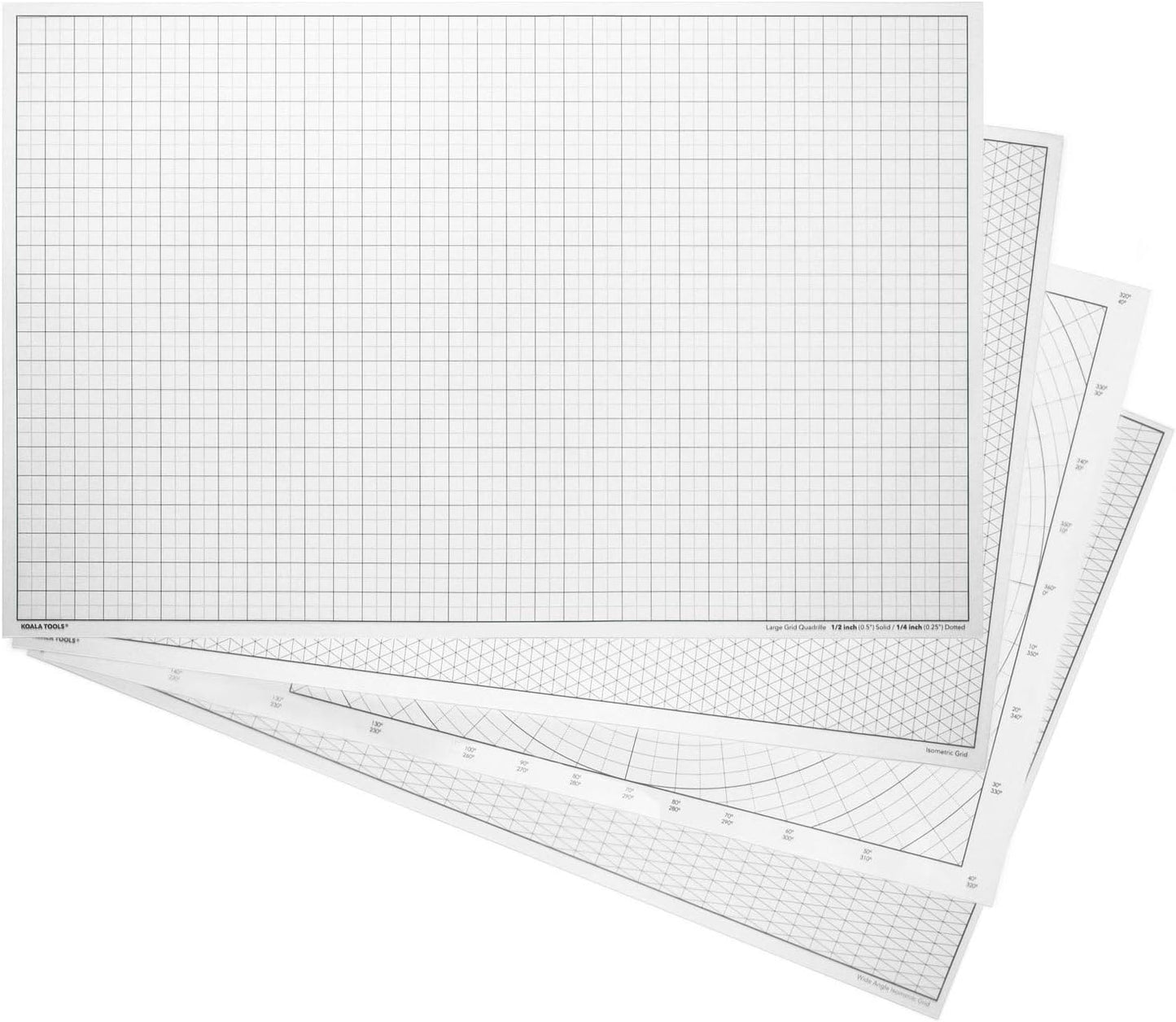 Koala Tools | Geometric Grid Transparency Sheets (Variety Pack of 4) - 11" x 17" | Overhead Projector and Light Box Transparencies - Tracing Film for Sketching & Drawing