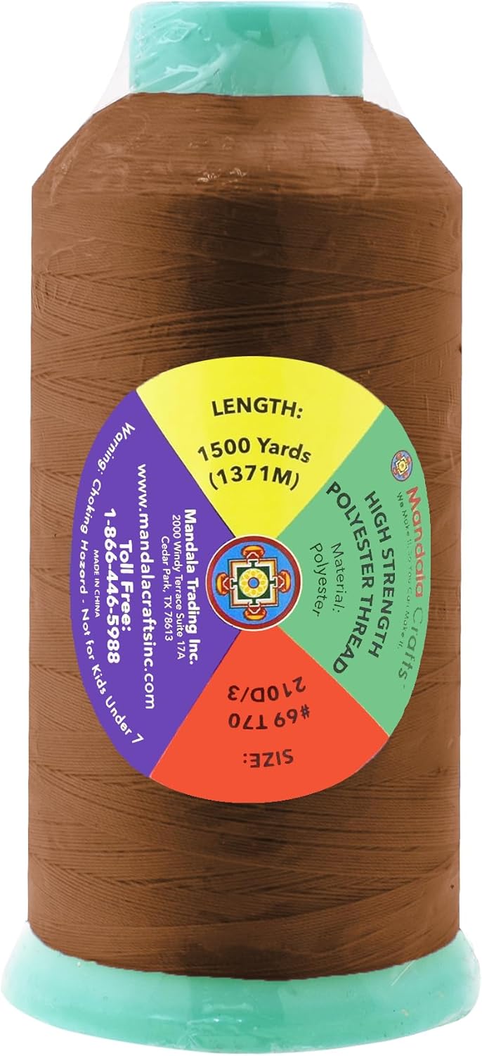 Mandala Crafts Bourbon Brown Heavy Duty Thread - 1500 Yds Tex 70 Thread for Sewing Drapery Jeans Leather Hair Outdoor Marine Upholstery