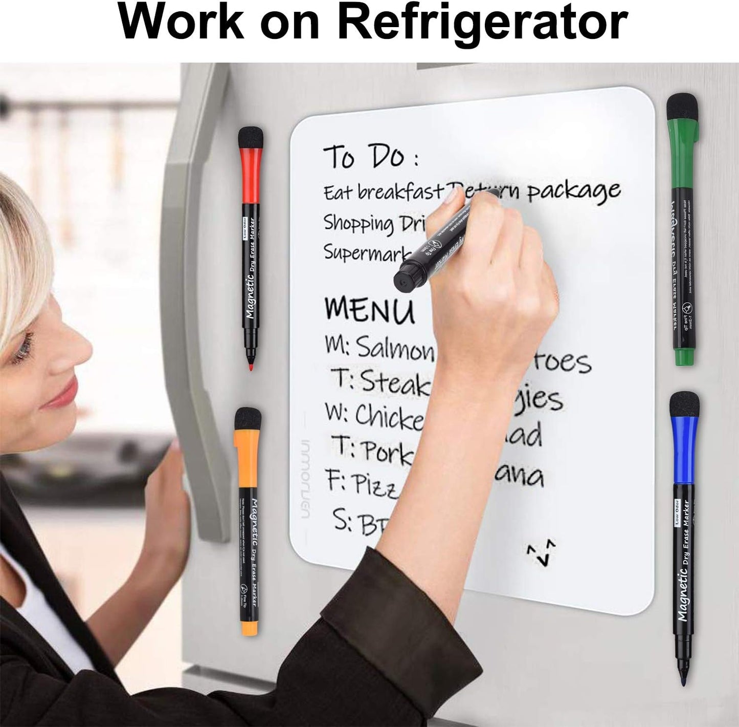 Browill Magnetic Dry Erase Markers, Fine Tip Low Odor Whiteboard Markers for Kids & School, Work On White board & Calendar, Refrigerator (16 Pack)