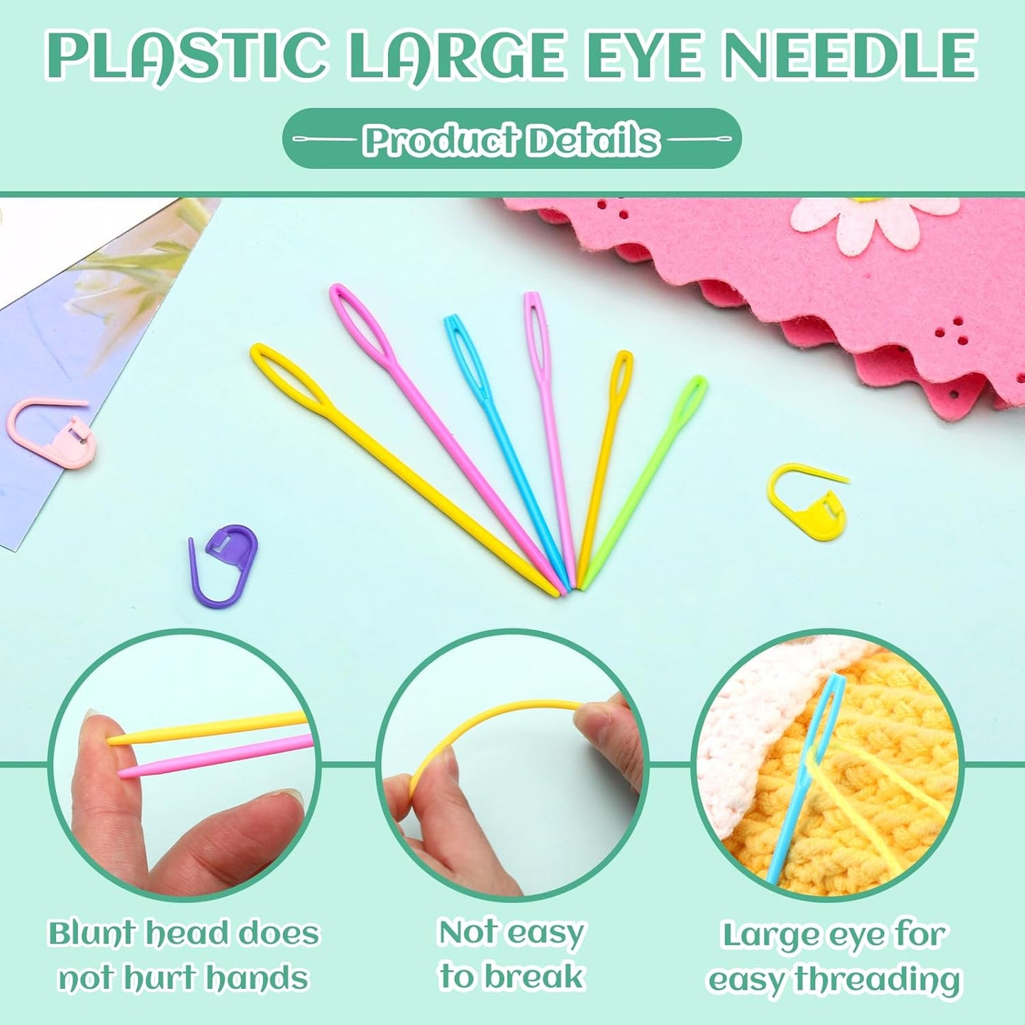 LUNARM 200 Pcs Stitch Markers for Crocheting, 10 Color Crochet Stitch Markers Knitting Locking Clip Pins with 6 Yarn Needles for DIY Craft Sewing