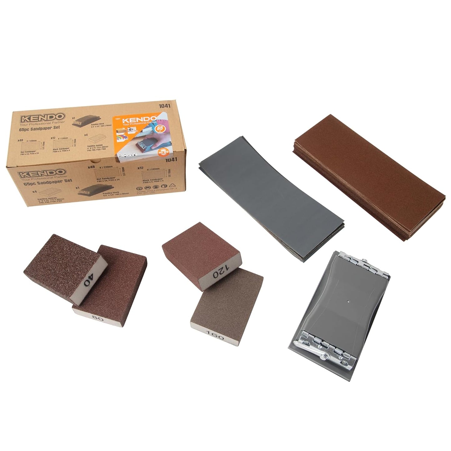 KENDO 65PCS Sand Paper Variety Pack Sandpaper 6 Grits Assorted for Wood Furniture Finishing, Metal Sanding and Automotive Polishing, Wet Dry Sandpaper 40/80/120/160/400/600 Grit
