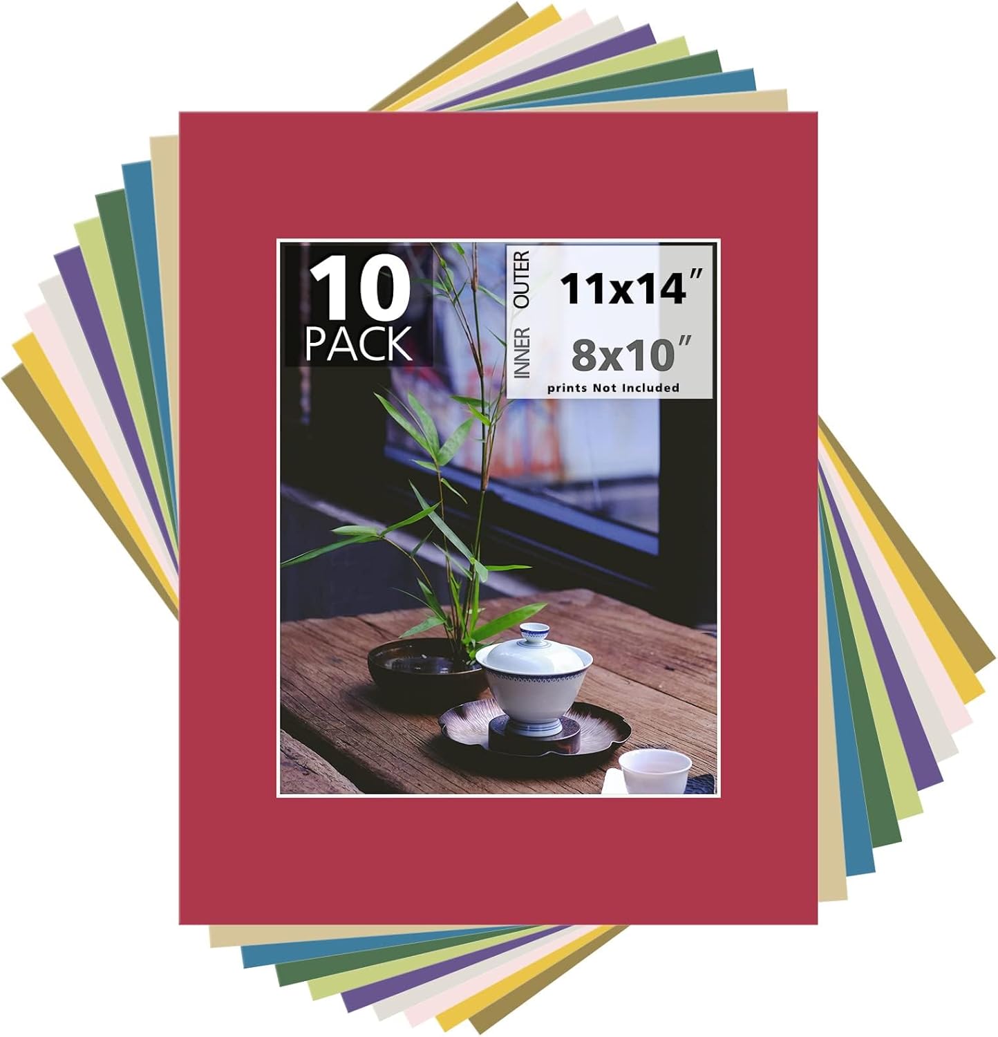 MBC Mat Board Center, Acid Free Pack of 10 11x14 Mixed Colors White Core Picture Mats for 8x10 Photos