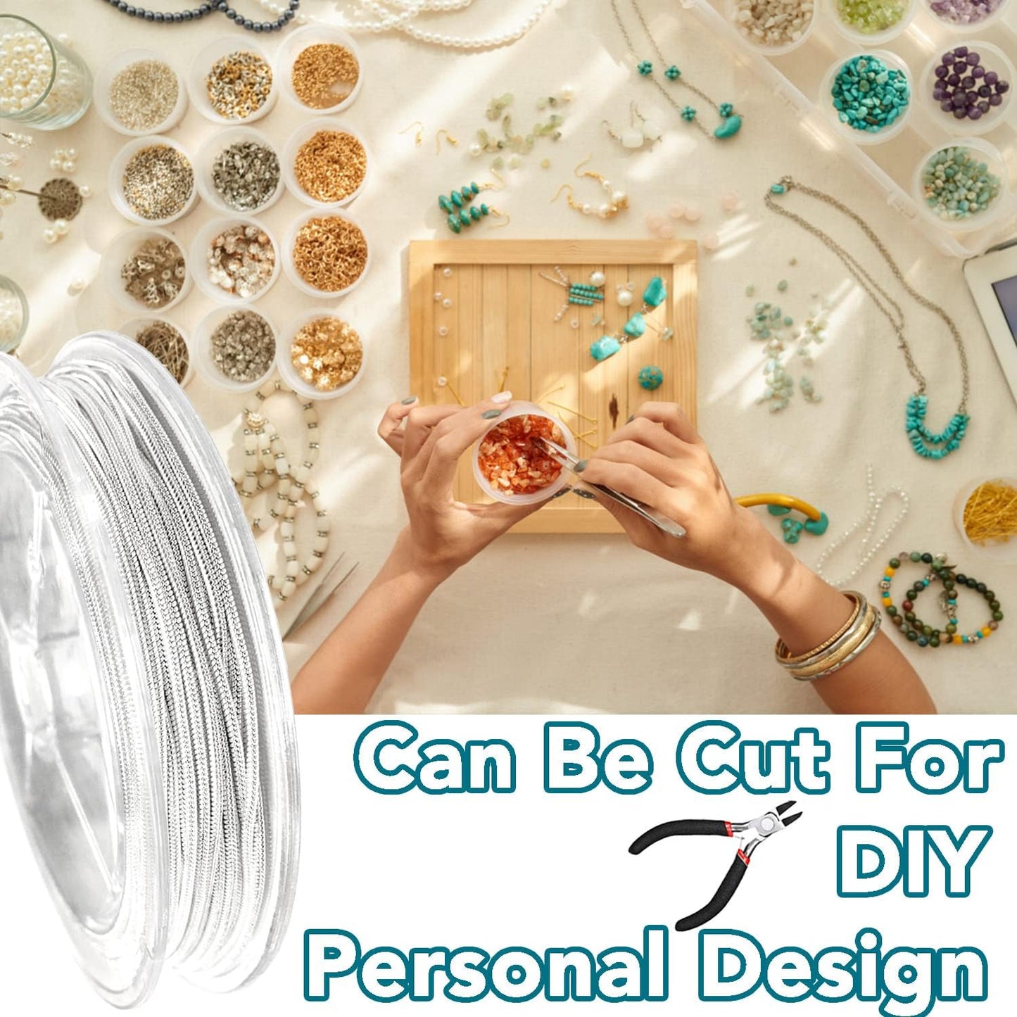 Jishi 33ft Silver Snake Chain 1.2mm Jewelry Making Chains for Necklace Bracelet DIY Jewelry Supplies Findings - Silver Plated Round Snake Cable Chain Link Roll w/Lobster Clasps, Cord Ends & Jump Rings