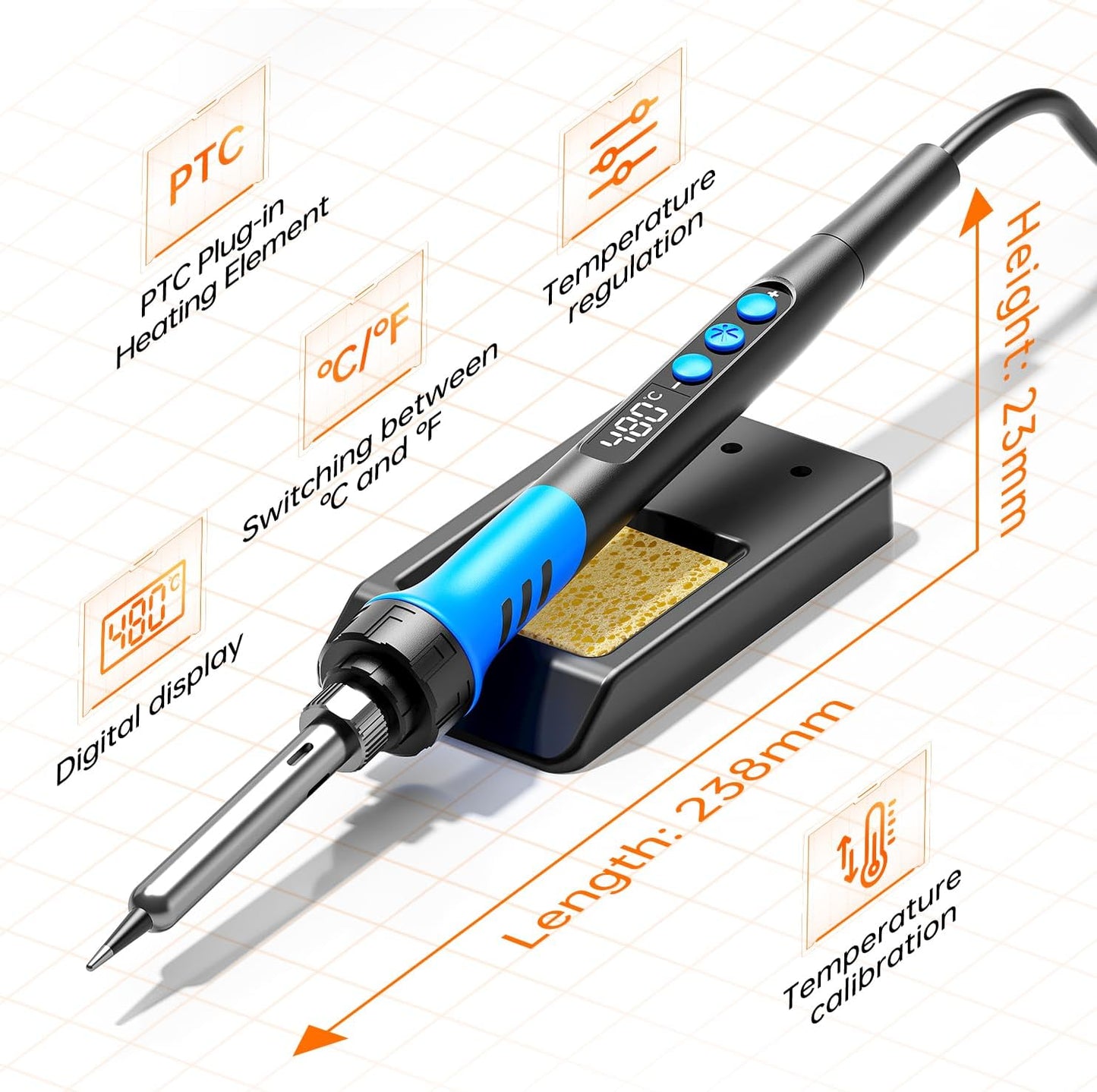 Soldering Iron Kit, 90W 110V LCD digital soldering gun，12-in-1 Soldering Iron Kit Tool，Temperature adjustable from 180-480°C，5 soldering tips，soldering wire，soldering paste，soldering pump