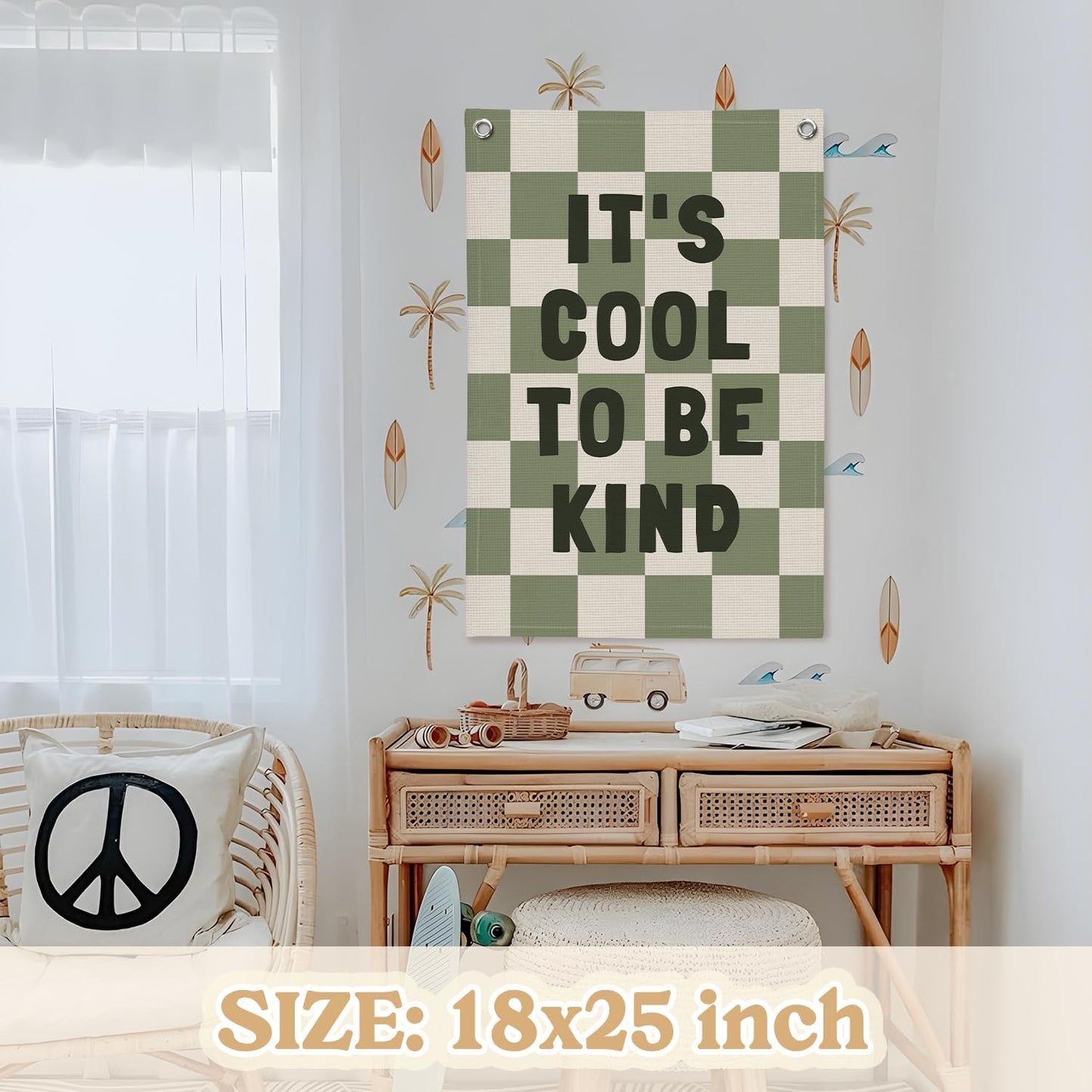 Kids Room Decor,Sage Green Classroom Wall Decor,It's Cool to Be Kind Banner,Baby Nursery Decor Wall Hanging Flag for Bedroom Playroom Classroom Kids Rroom 18x25 Inch