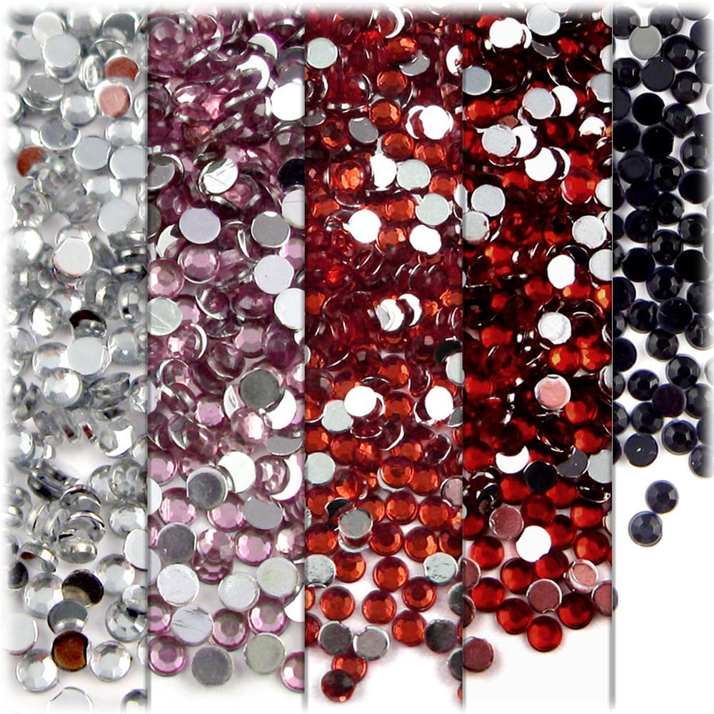 The Crafts Outlet 5-PK Set (7,200-Piece), Round 3mm Rhinestones, Flatback, Red Tones 2