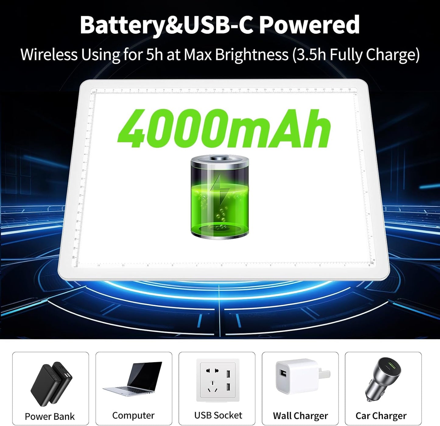 Phylosal Rechargeable A4 Light Pad with Carry Bag, Ultra-Thin Magnetic Tracing Light Box for Drawing, Diamond Art Painting Light Board with Side Button, Super Bright Light Table for Sketching (White)