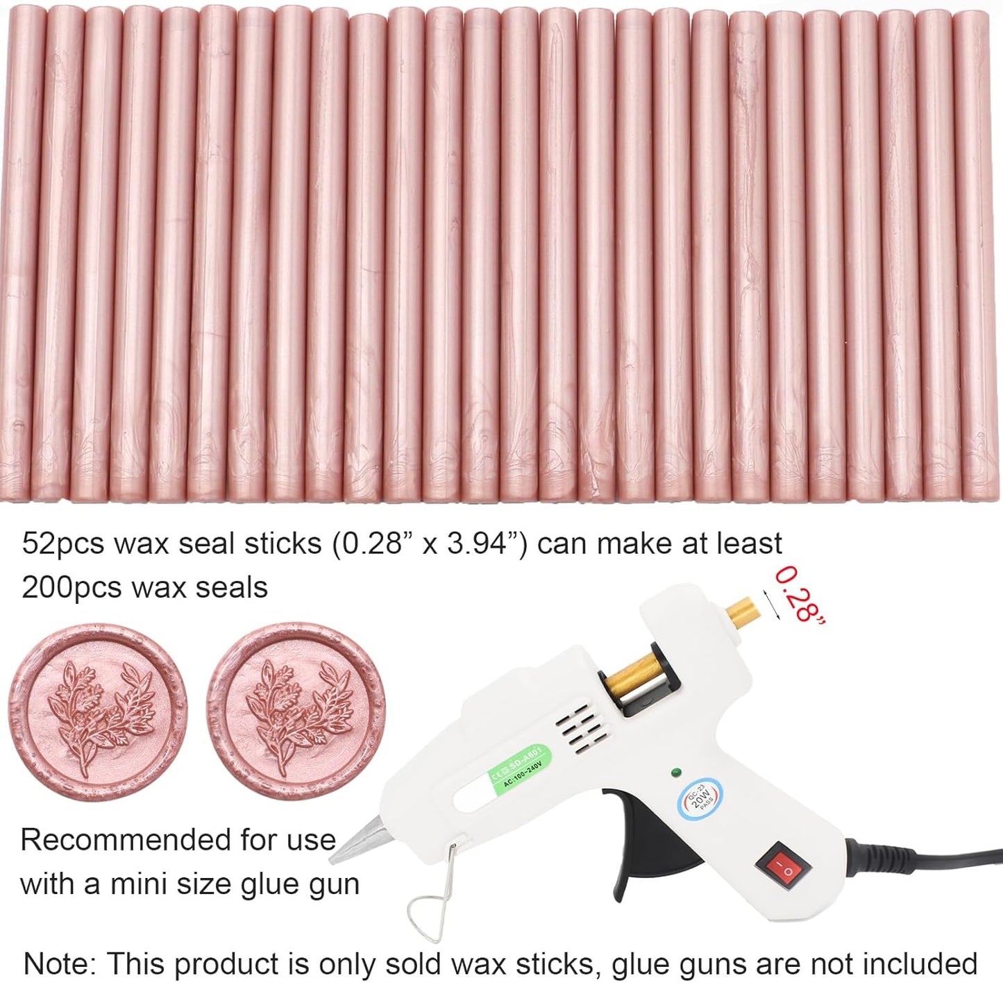 52pcs Rose Gold Wax Sealing Sticks for Wax Seal Stamp - Premium Glue Gun Sticks for Envelope, Letter, Wedding Invitation Craft Adhesive - Great Gift Ideas (Mini Size)