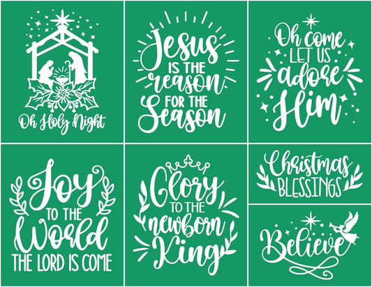 JAJADO Holy Night Silk Screen Transfers Christmas Bless Self Adhesive Silk Screen Stencils Joy Xmas Screen Print Stencil for Painting on Wood, T-Shirt, Mug, DIY Holiday Xmas Home Decor