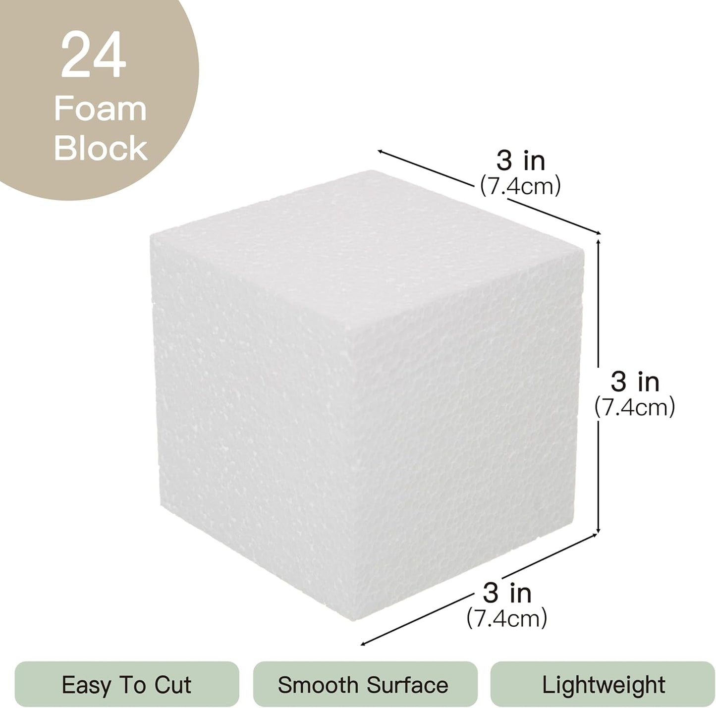 Crafare 2x2x2 Inch Foam Square Blocks 24Pack Mini Square Cubes for Sculpting Polystyrene Cubes for School Crafting Modeling Art Projects