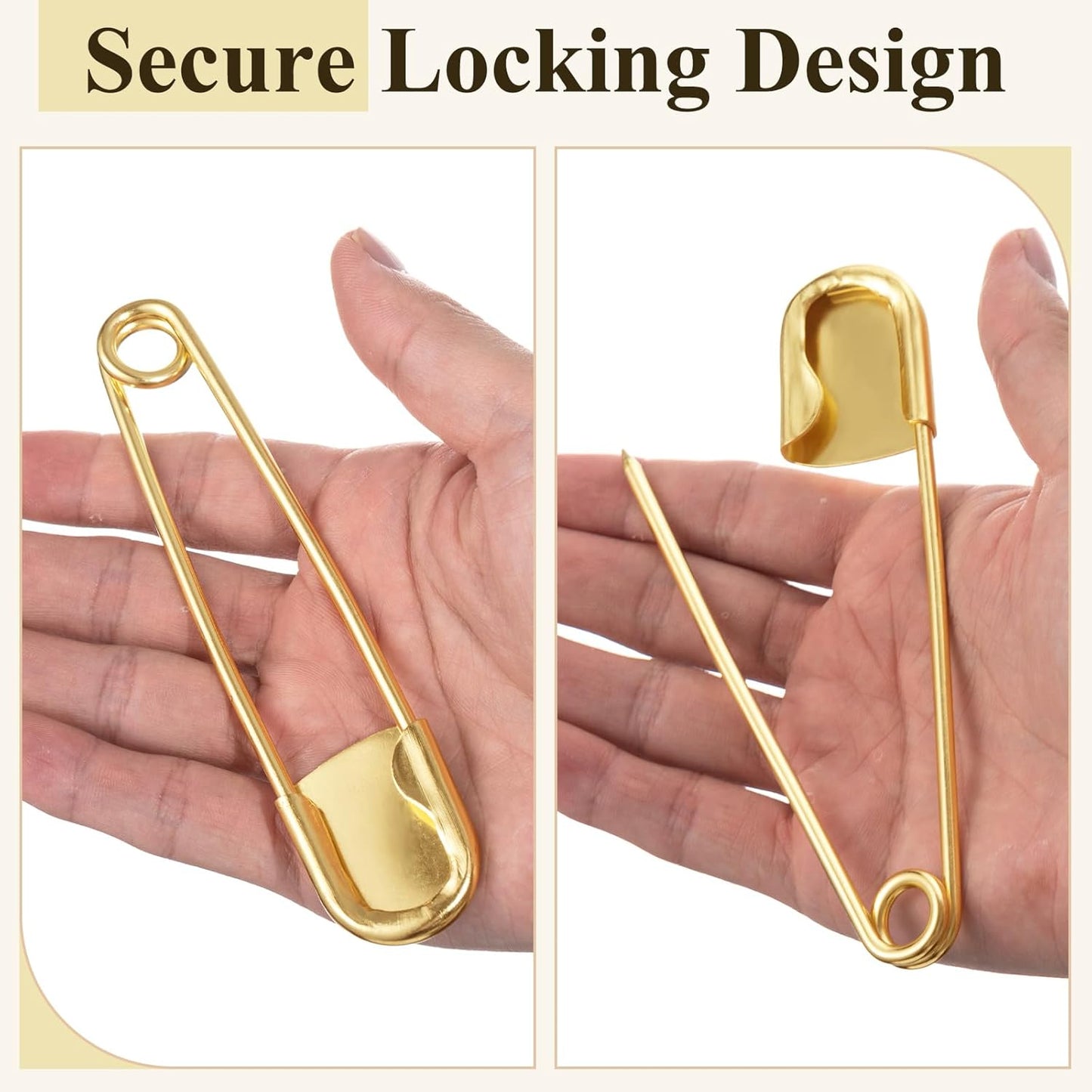 Juexica 5 Pcs 5 Inch Jumbo Stainless Steel Safety Pins Large Heavy Duty Huge Strong Laundry Pins for Upholstery Sewing Quilting Key Rings Craft Outdoor (Gold)