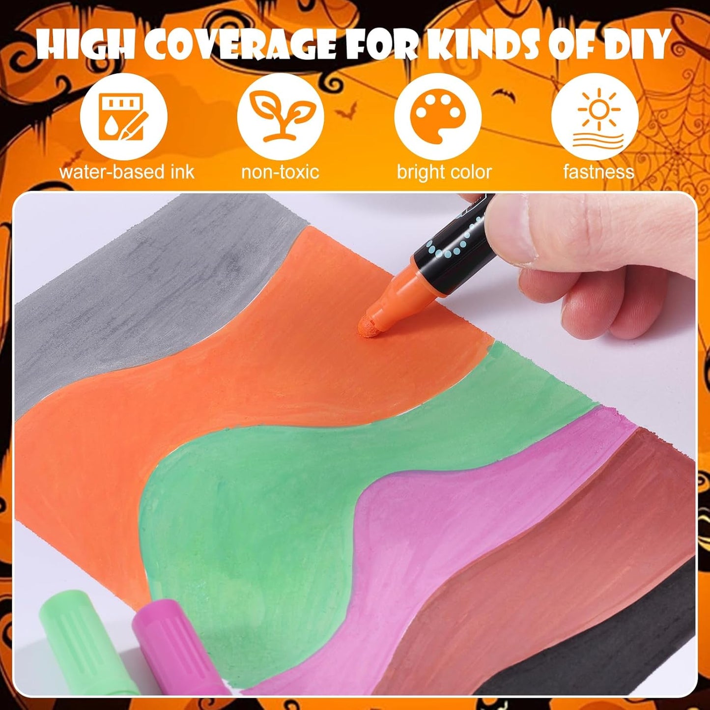 12 Colors Waterproof Dual Tip Acrylic Paint Pens, Dot & Fine Tip Premium Coloring Drawing Markers Set for Wood, Rock Painting, Canvas, Glass, Ceramic Surfaces and DIY Crafts Making Art Supplies