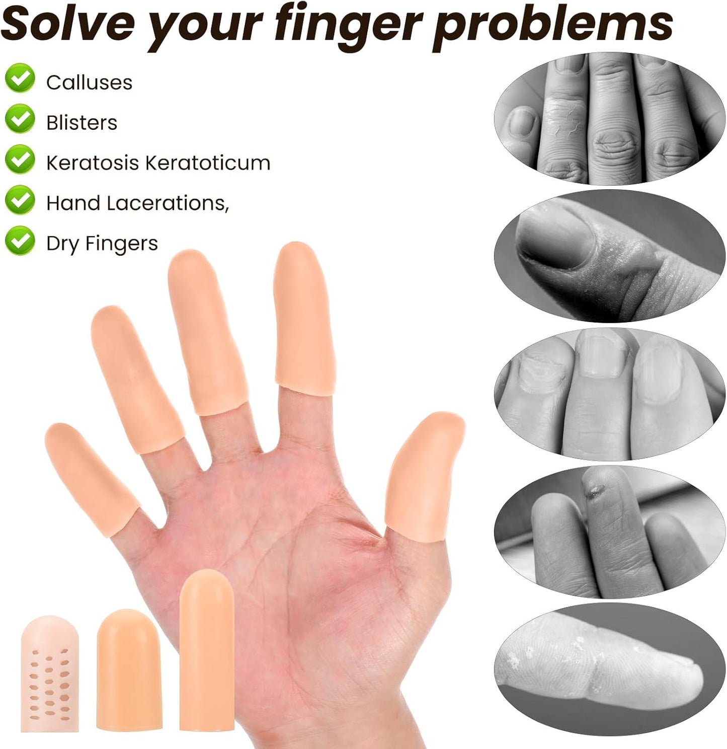 25 Pcs Gel Finger Cots 3 Style Silicone Finger Protectors Rubber Fingertips Protection Caps Cots Fingertip Bandages Band for Relief Cracked Fingers and Other Fingers Pain (Nude)