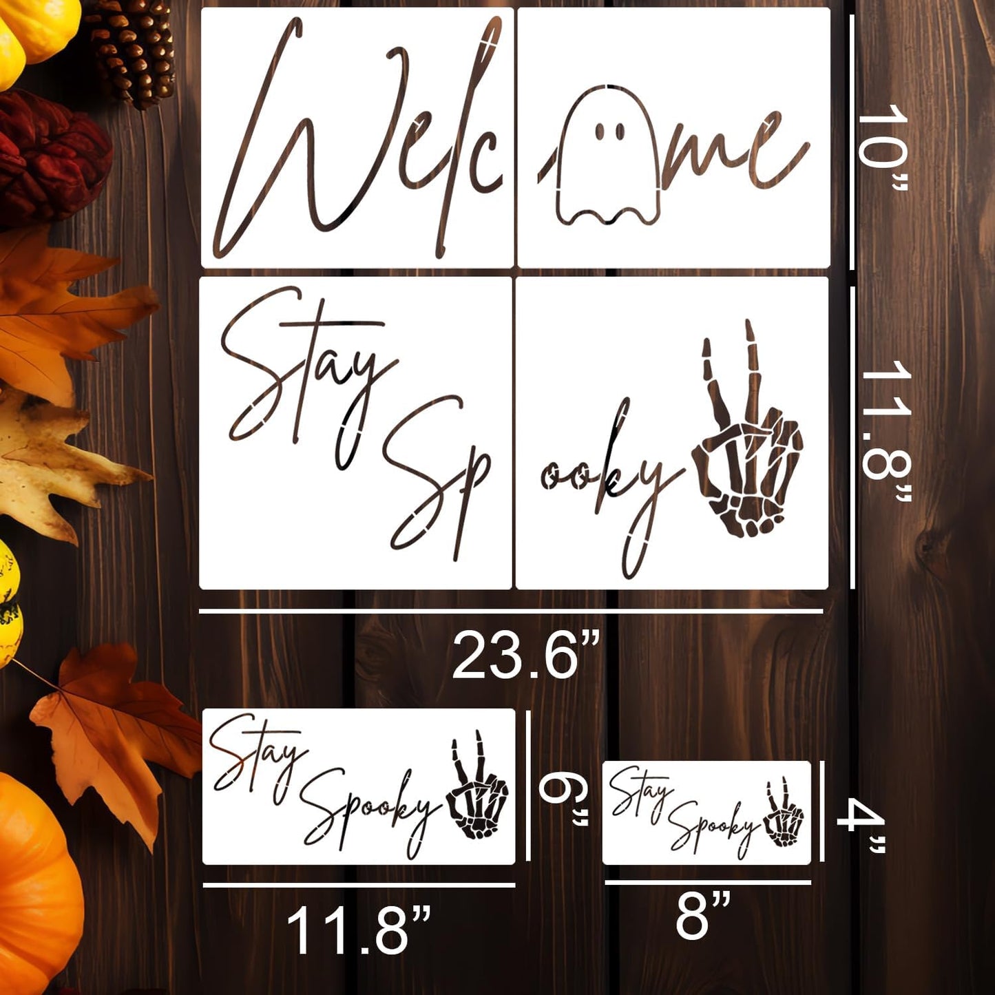 Halloween Stencils for Door Mats Welcome Ghost Stencil Reusable Stay Spooky Halloween Stencils for Painting on Wood Sign Doormats Fabrics DIY Crafts Decor