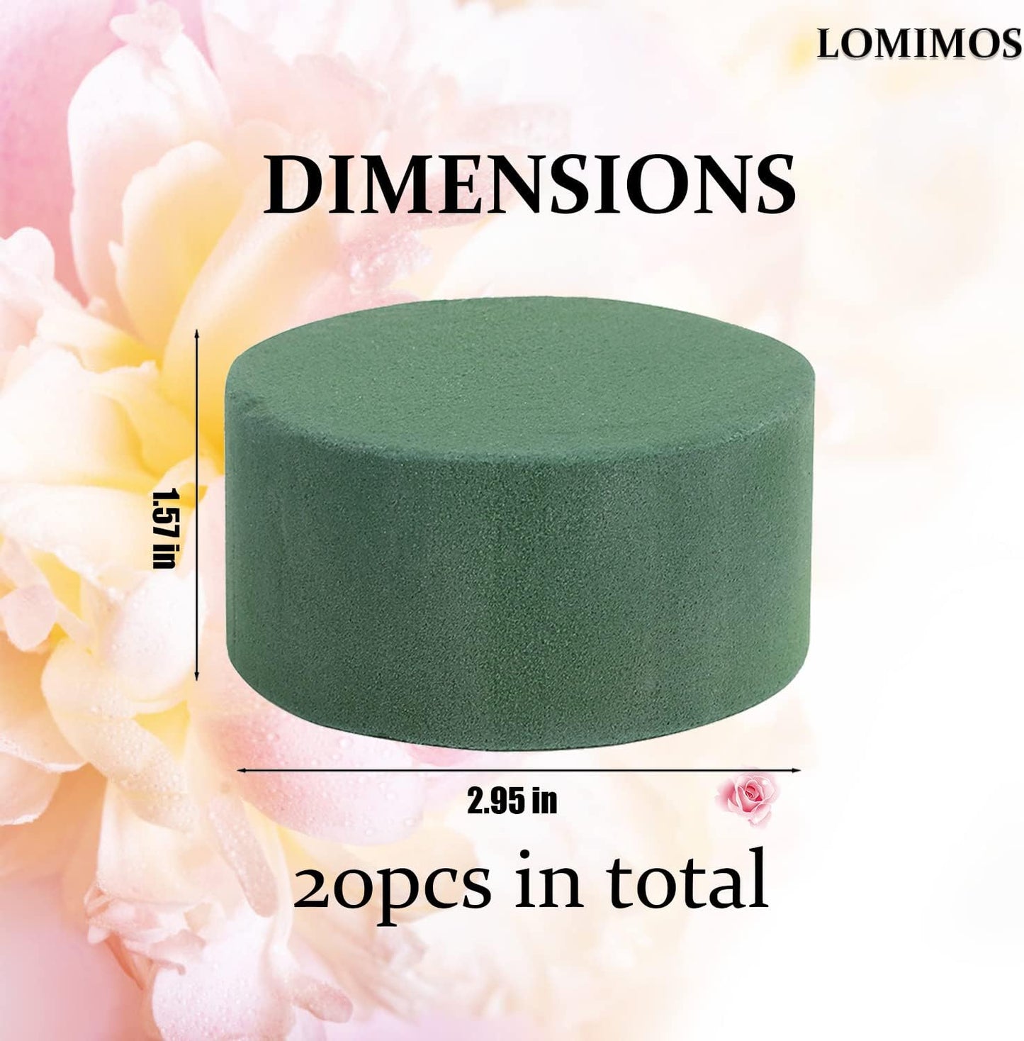 LOMIMOS 20PCS 3''Round Floral Foam Bricks,Wet Florist Floral Foam Block Flower Arrangement Supplies for Wedding Aisle Flowers Party Craft Project Spring Decoration