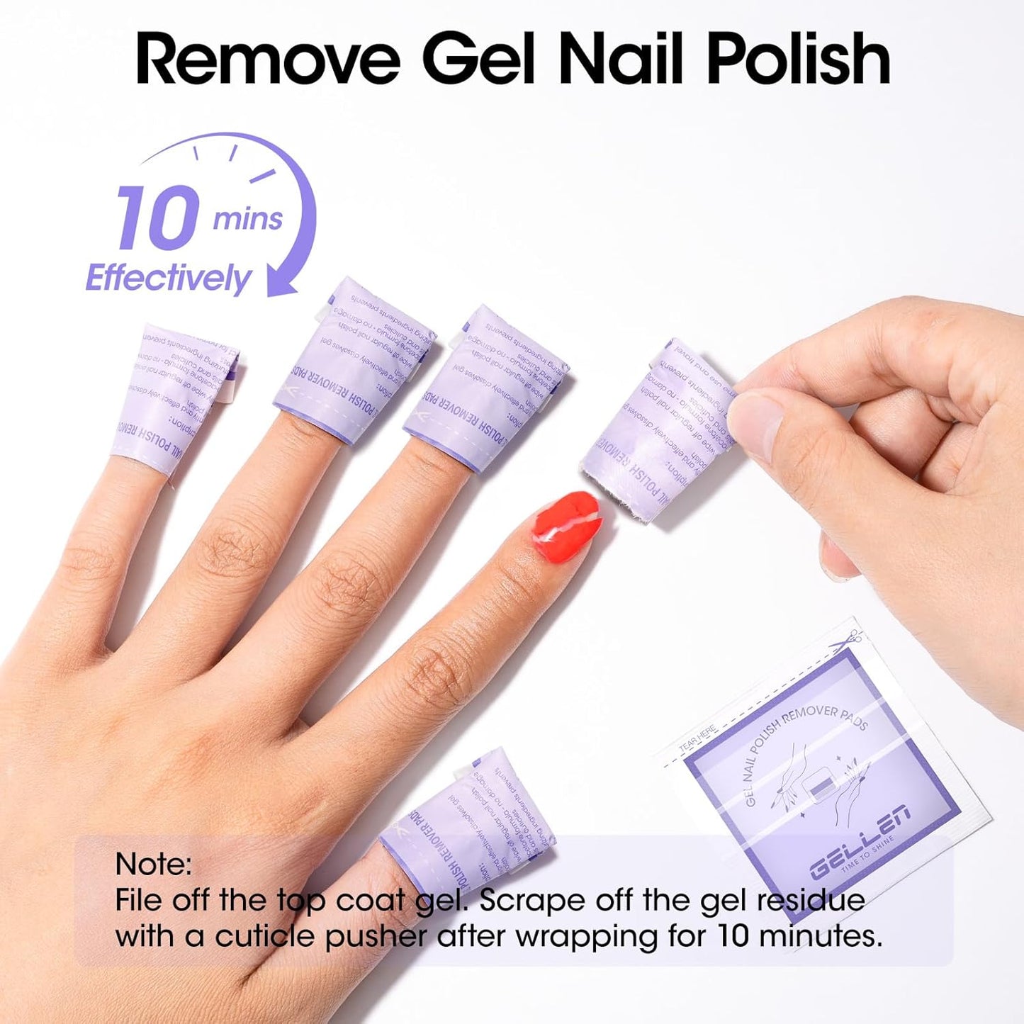 Gellen Nail Polish Remover Pads 100% Non Acetone, 100 Pack of Individually Wrapped Bulk Set Gel Nail Polish Remover Wipes, Skin-Care Formula, Travel Kit for Home & Professional Removal