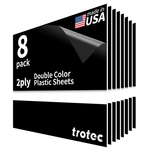 Trotec TroLase | 12"x12"x1/16", 8 Pcs | Black/White | 2 Ply | Modified Acrylic | Laser Engraving Double Color Plastic Sheet | Engraving Blanks for Laser, Saw, Guillotine | Made in USA